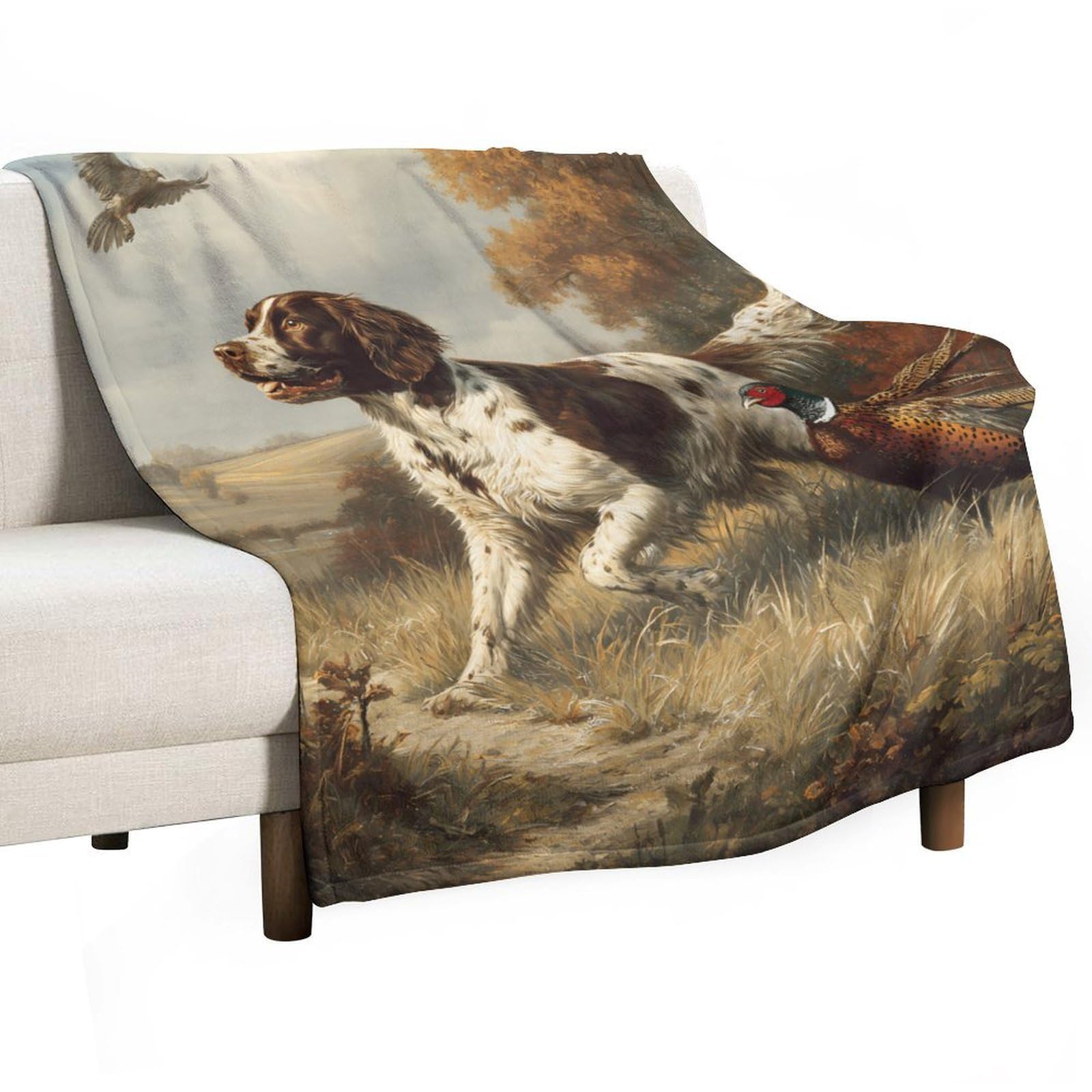 Cgsbngha Style Springer Spaniel Dog Pheasant Hunting Flannel Fleece Blanket Lightweight Soft Throw Blankets For Sofa Couch Bed Chair