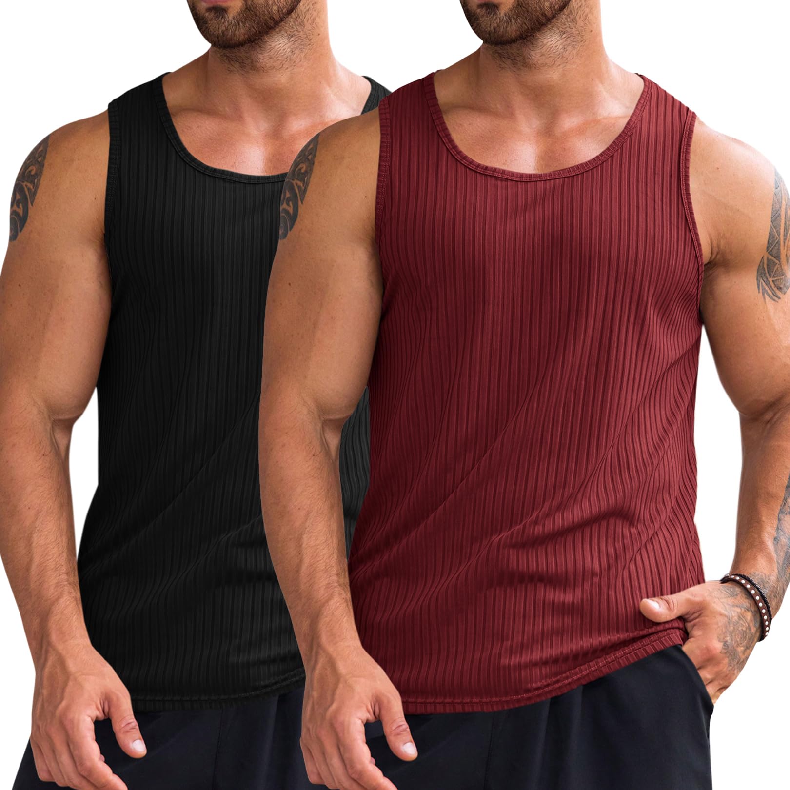 Runcati Men's Ribbed Tank Tops Knit Sleeveless Workout T Shirt Muscle Gym Fitness Tee