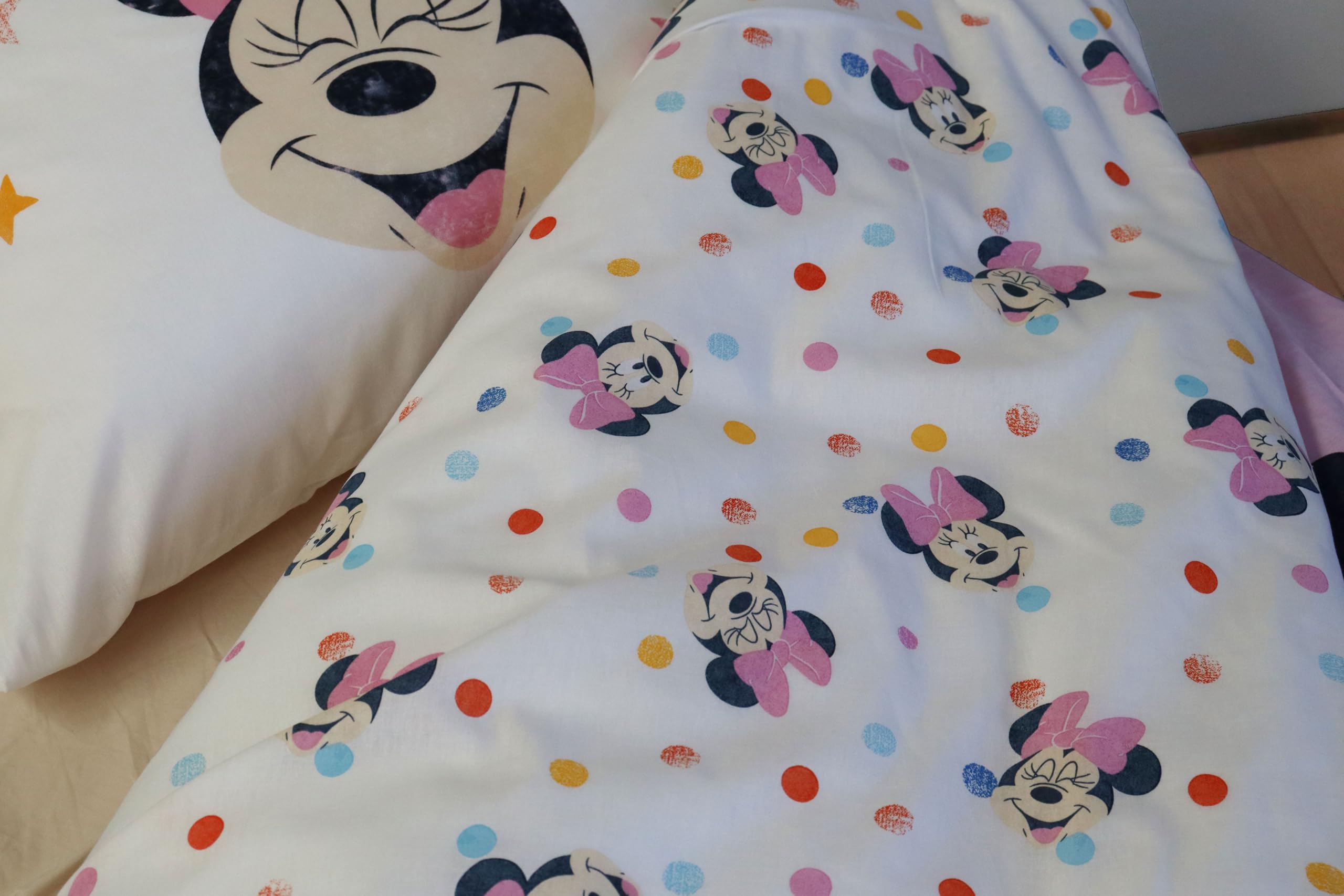 Disney Parure de Lit Bébé Minnie Mouse – 100x135 cm + 40x60 cm – 100% Coton – Housse de Couette et Taie d’Oreiller – Motif Arc-en-Ciel & Nuage