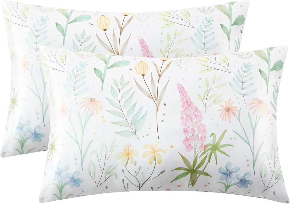 EXQ Home Fronha de cetim para cabelo e pele - fronha de seda com estampa multicolorida, pacote com 2, 51 x 66 cm - fronhas de tamanho padrão com fecho de envelope, presentes para mulheres
