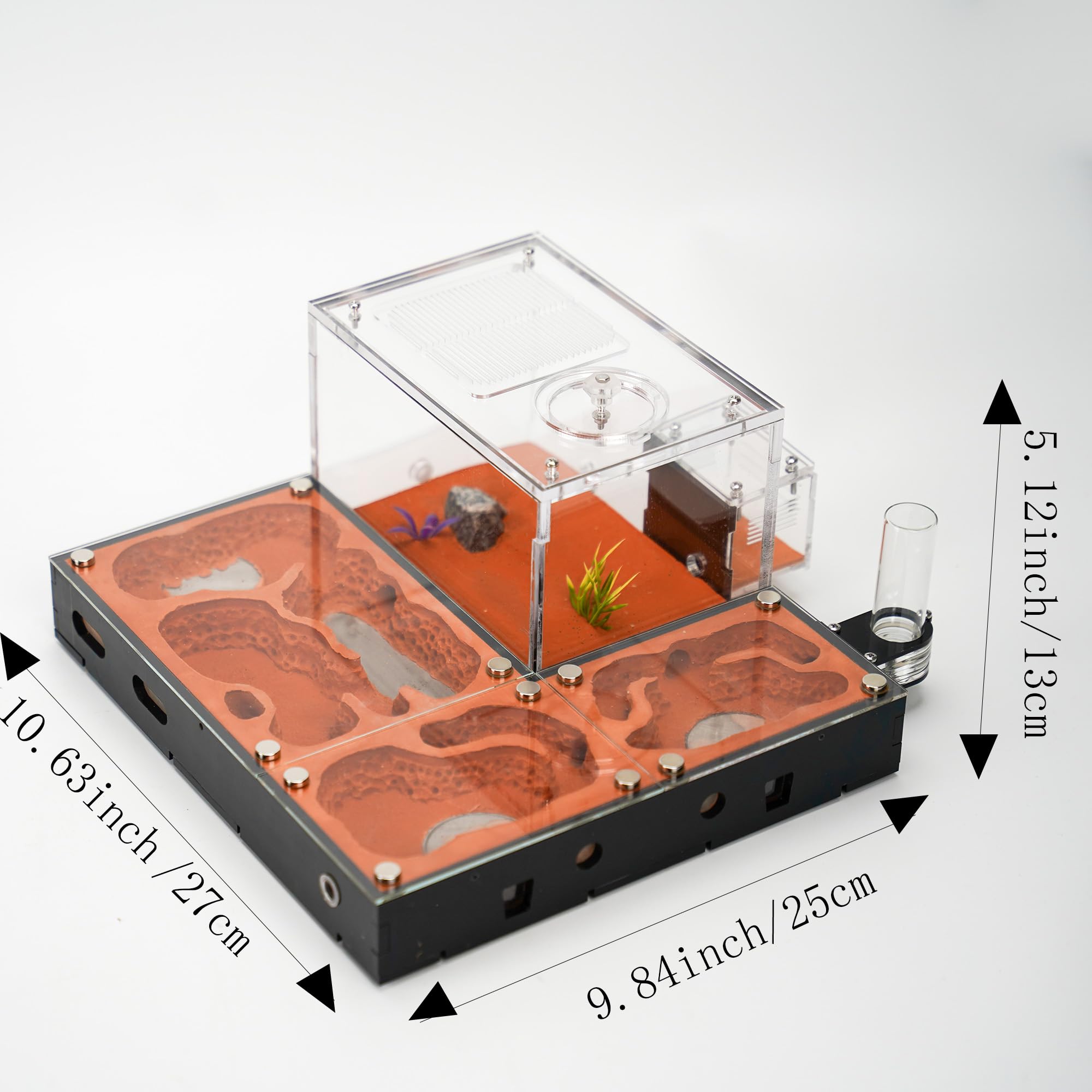 Formicaia ecologica modulare con coperture magnetiche in vetro, controllo umidità, ventilazione e porte di espansione, perfetto per gli appassionati di formiche (27,0 x 25,0 x 13,0 cm)