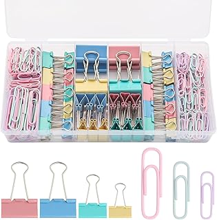 240 Pcs Assorted Sizes Colored Paper Clips and Binder Clips Set for Paperwork, Office, School, and Personal Use, in a Container with Compartments (Colorful)