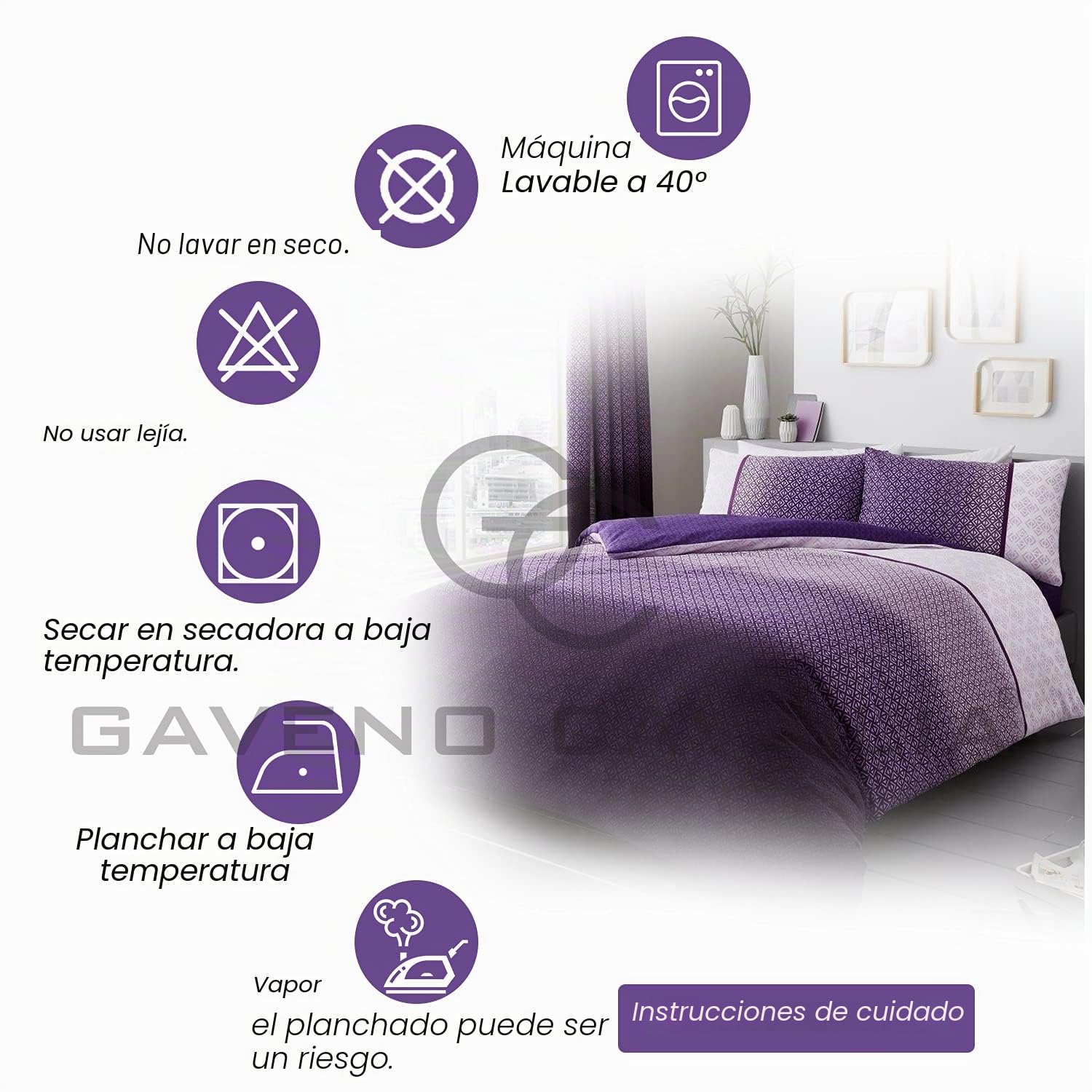 GC GAVENO CAVAILIA Juego de Funda nórdica para Cama de Matrimonio (200 x 200 cm), polialgodón, Color Morado