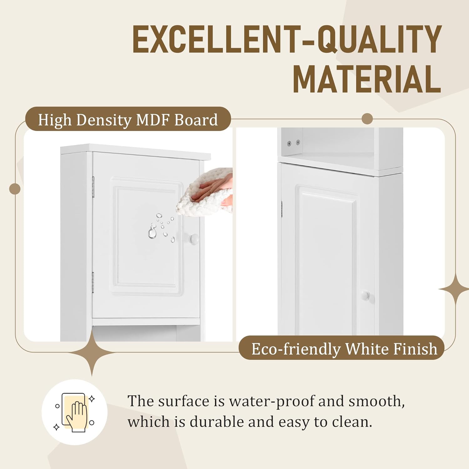 Tall Narrow White Corner Cabinet for Bathroom, Small Thin Wood Multi-Functional Corner Storage Cabinet with Doors and Shelves, Freestanding for Bathroom (White Style2)