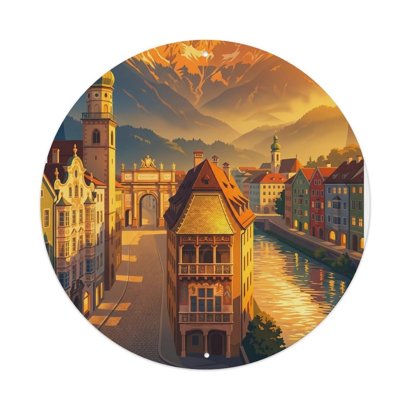 Vintage Travel Innsbruck Austria Golden Hour Metal Tin Sign