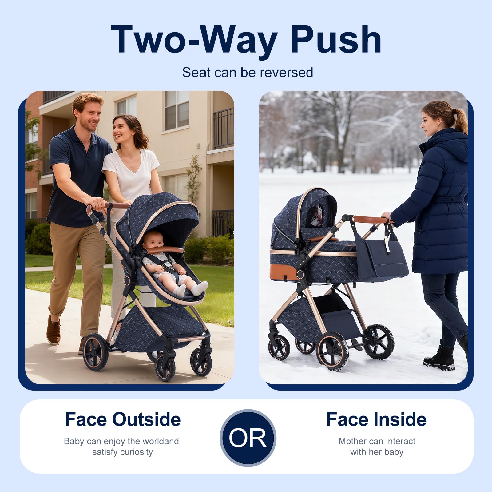 Gcarebb Passeggino 3 in 1: Cittadini Con Seggiolino Auto, Canna Portatile Pieghevole In Un Click, Combinato Paesaggio Alto Telaio in Alluminio