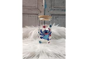 Glass Coffee Cup | 16 oz Stitch Stitch with Flowers Glass Cup