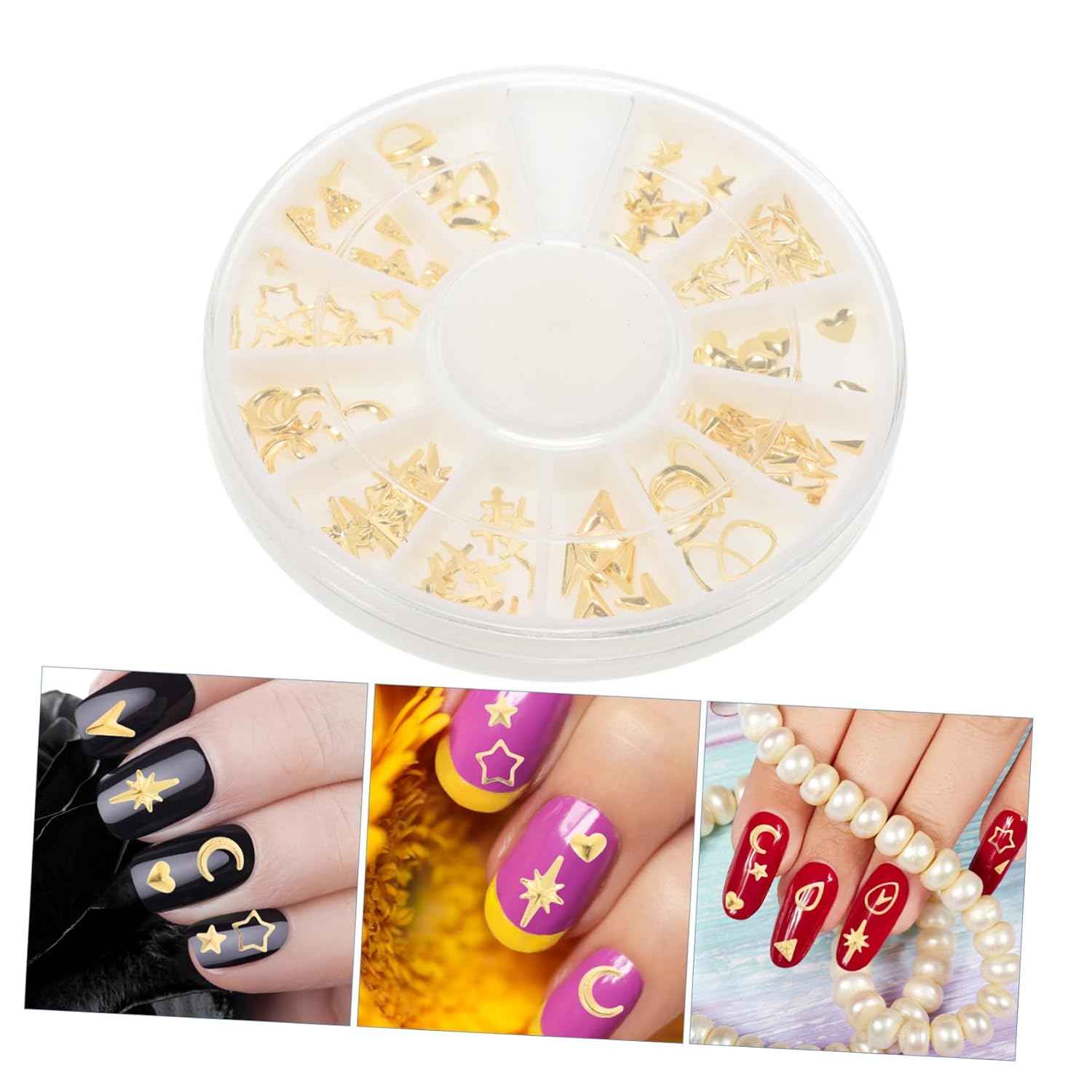 120Pcs Rose Gold Rivet Nail Studs Mixed Shapes Oval Circle Square Triangle Hollow Frame Metallic Nails for DIY Nail Natural Artificial Nails