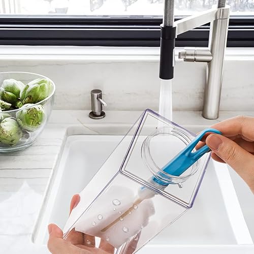 Miniatura 7 de yarlung Paquete de 4 botellas de agua de cartón de leche de 34 onzas, caja de leche de plástico transparente, botella de jugo cuadrada portátil a