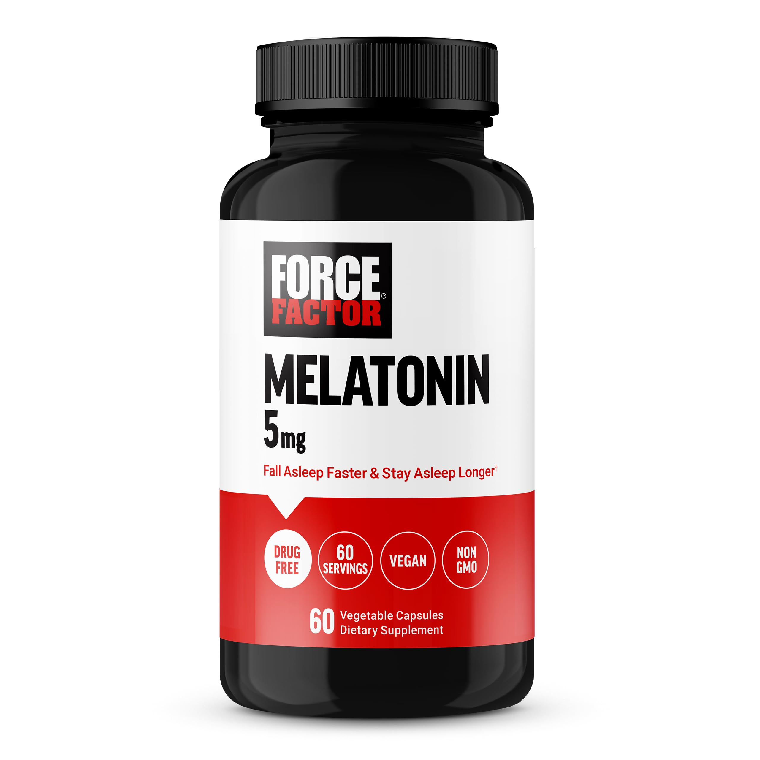 Force Factor Melatonin 5mg Drug-Free Supplement Vegan Non-GMO 60 Vegetable Capsules