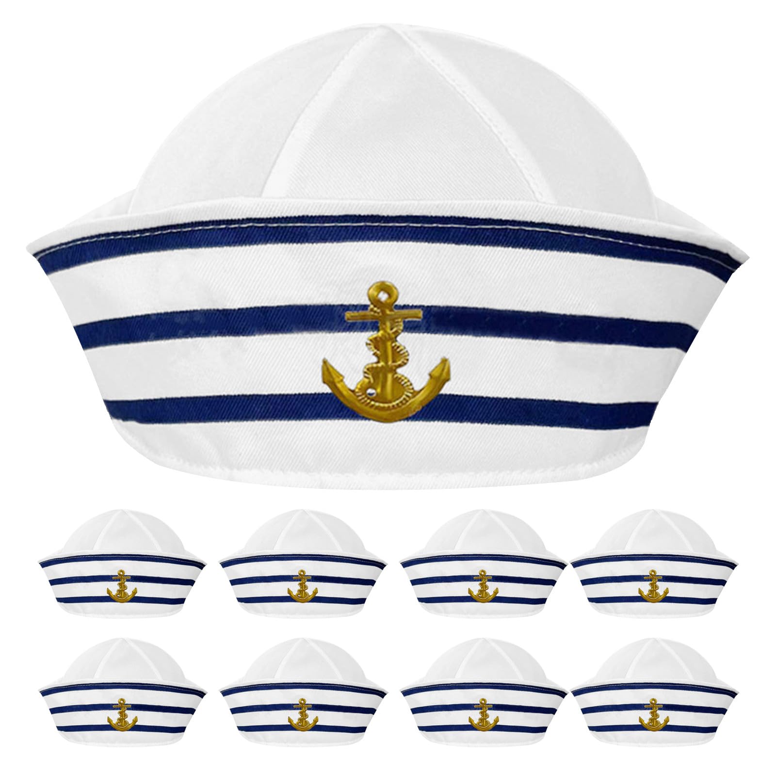 12 cappelli da marinaio a righe blu e bianche - Cappelli da capitano di nave per adulti - Accessori per costumi nautici per cosplay e spettacoli teatrali 56 cm