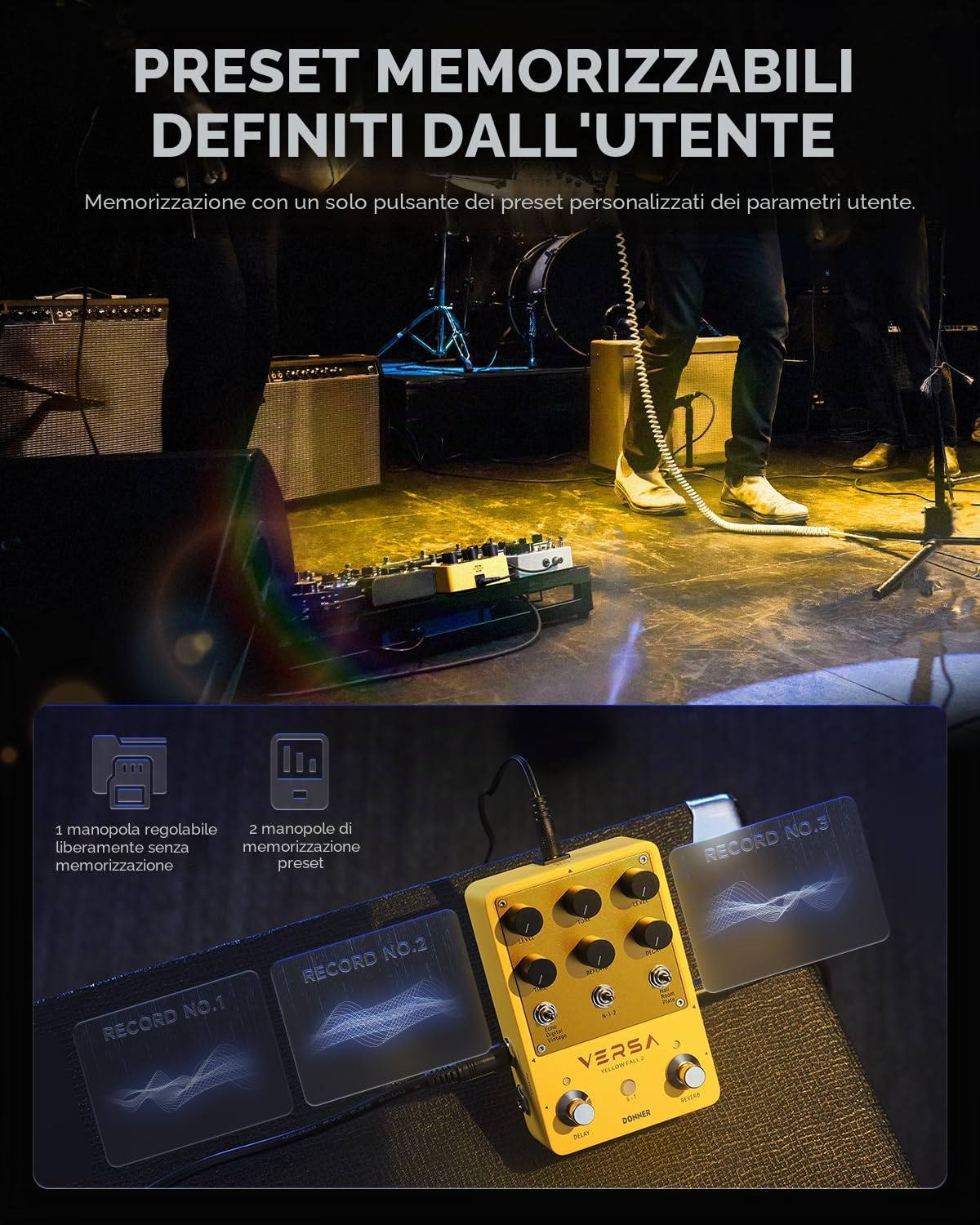 Donner Guitar Reverb & Delay Pedal - 2 in 1 with Tap Tempo, Preset Saving, Stereo in/out, Digital 3 x 3 Multi-Mode Effects Electric Guitar Pedal, True Bypass (Yellow Fall II)