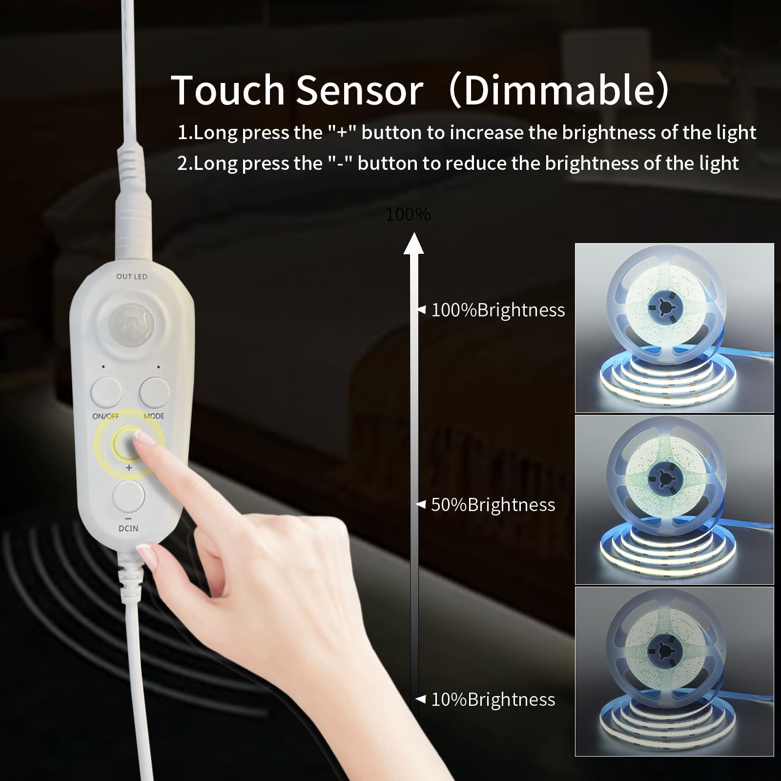 Clearhill 5V USB Motion Sensor Dimmable Flexible LED Strip Lights,6.56FT/2M,Warm White 3000K Bright Lights,8mm Width,320LEDs/M,Not Waterproof IP 20,for Closet Light Bedroom Cabinet Stair