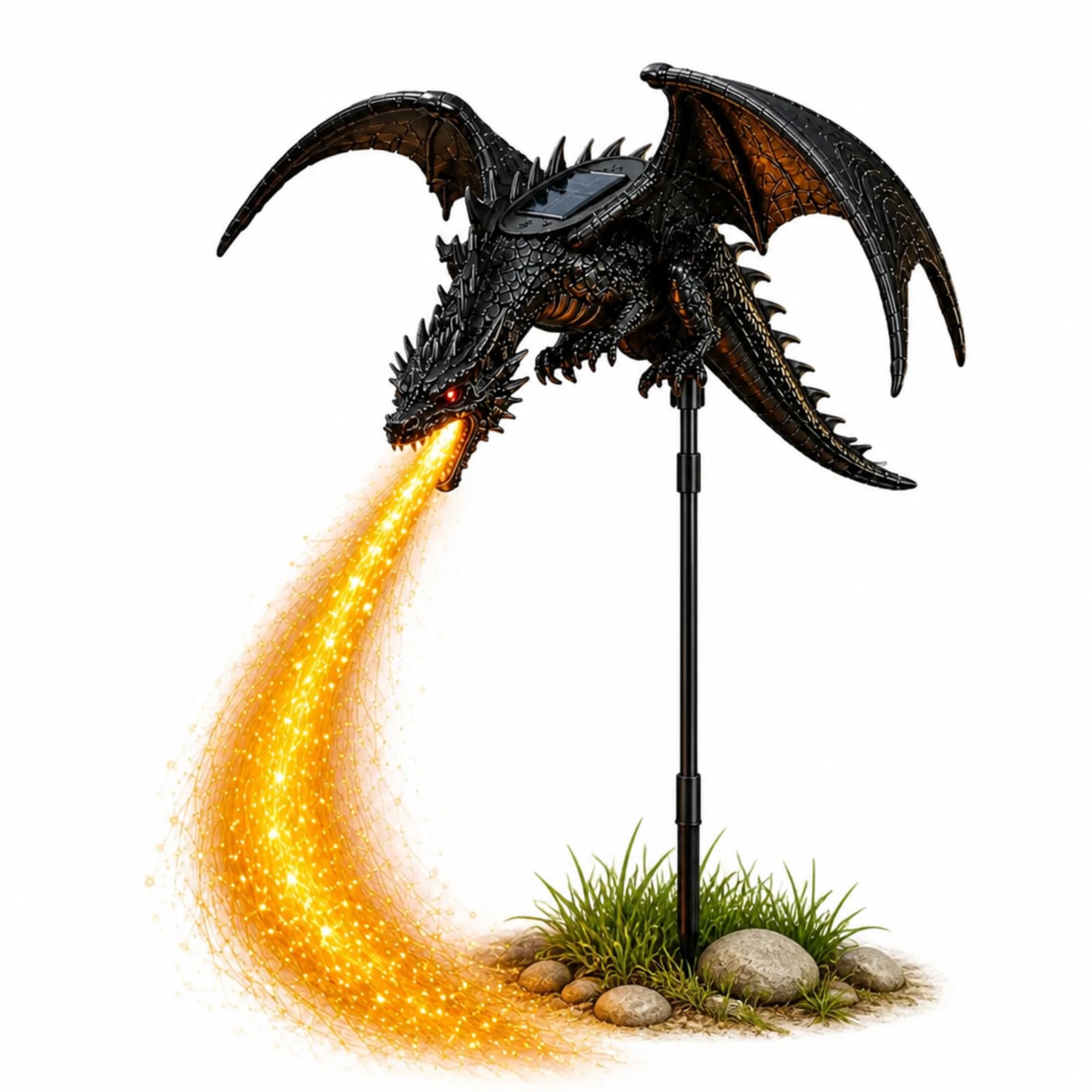Solar Dragon Fire Garden Light, Solar dragon garden statue, Dragon lamp