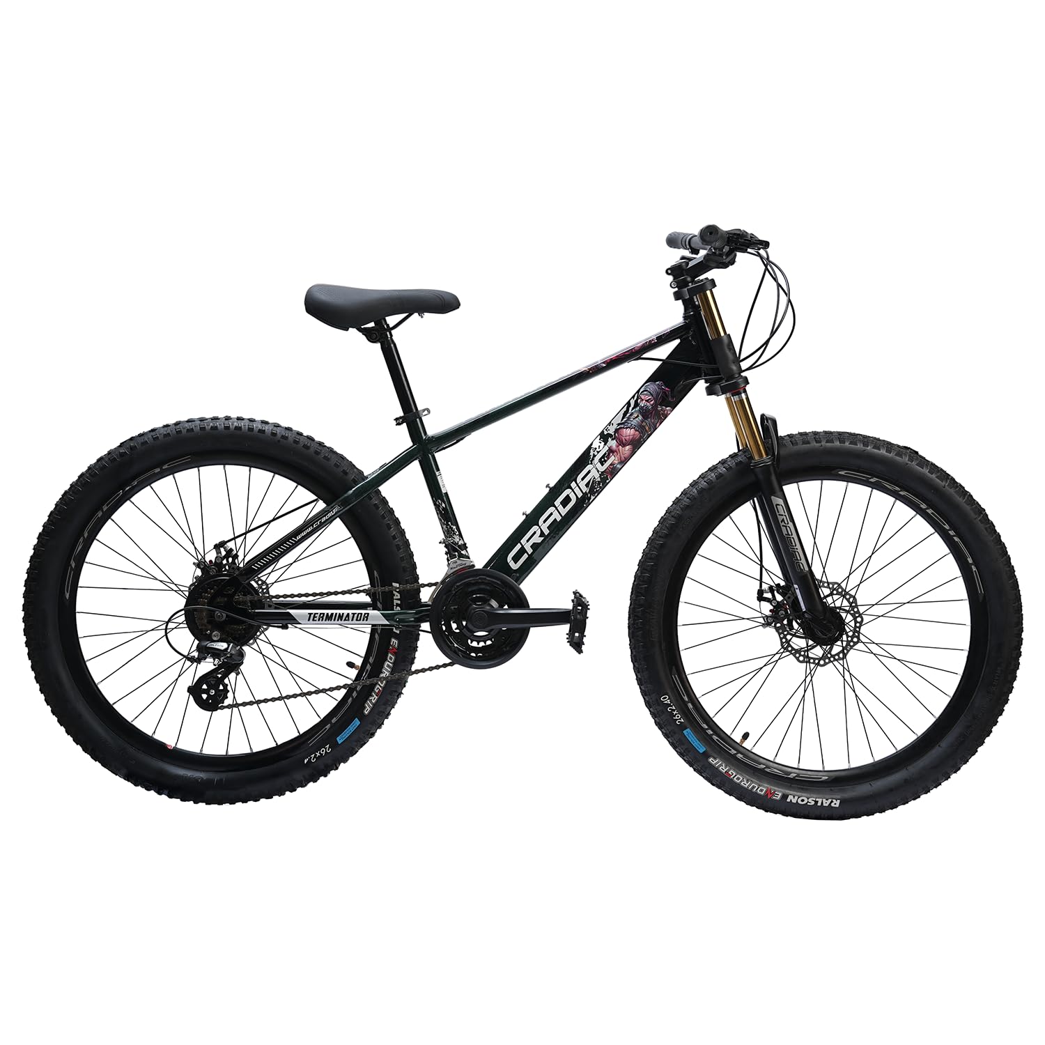 CRADIAC Terminator | 21 Gear Shimano Gear | Jak 7 Disk Brakes | 29T Mountain Bike | Double Crown Front Suspension | Dual DISC | Stunt Cycle |Dual Tone Paintjob | Stunt Cycle (British Racing Green) |-image-10