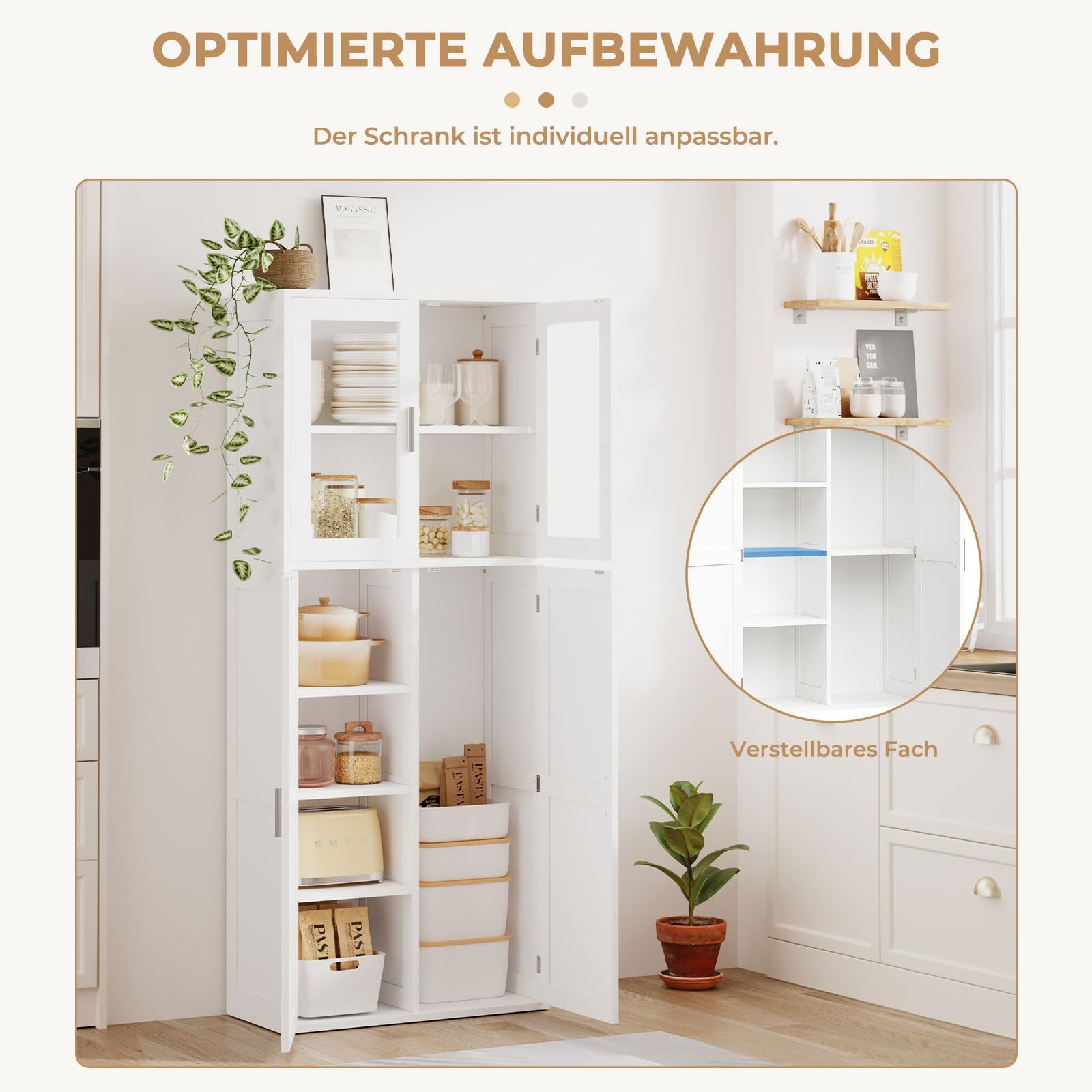 Dripex Besenschrank mit Sichtfenster aus Acryl 168x30x70cm, Holz | Mehrzweckschrank Haushaltsschrank Putzschrank mit Verstellbarer Einlegeboden für Küche Wohnzimmer Esszimmer, Weiß
