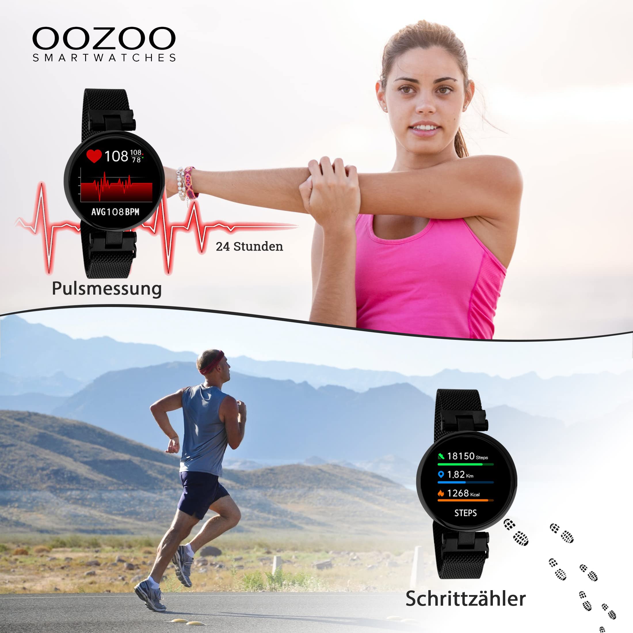 Maoo ProWatch AMOLED Smartwatch - Milanese & 3 Siliconen bandjes - Rosé Goud | bol