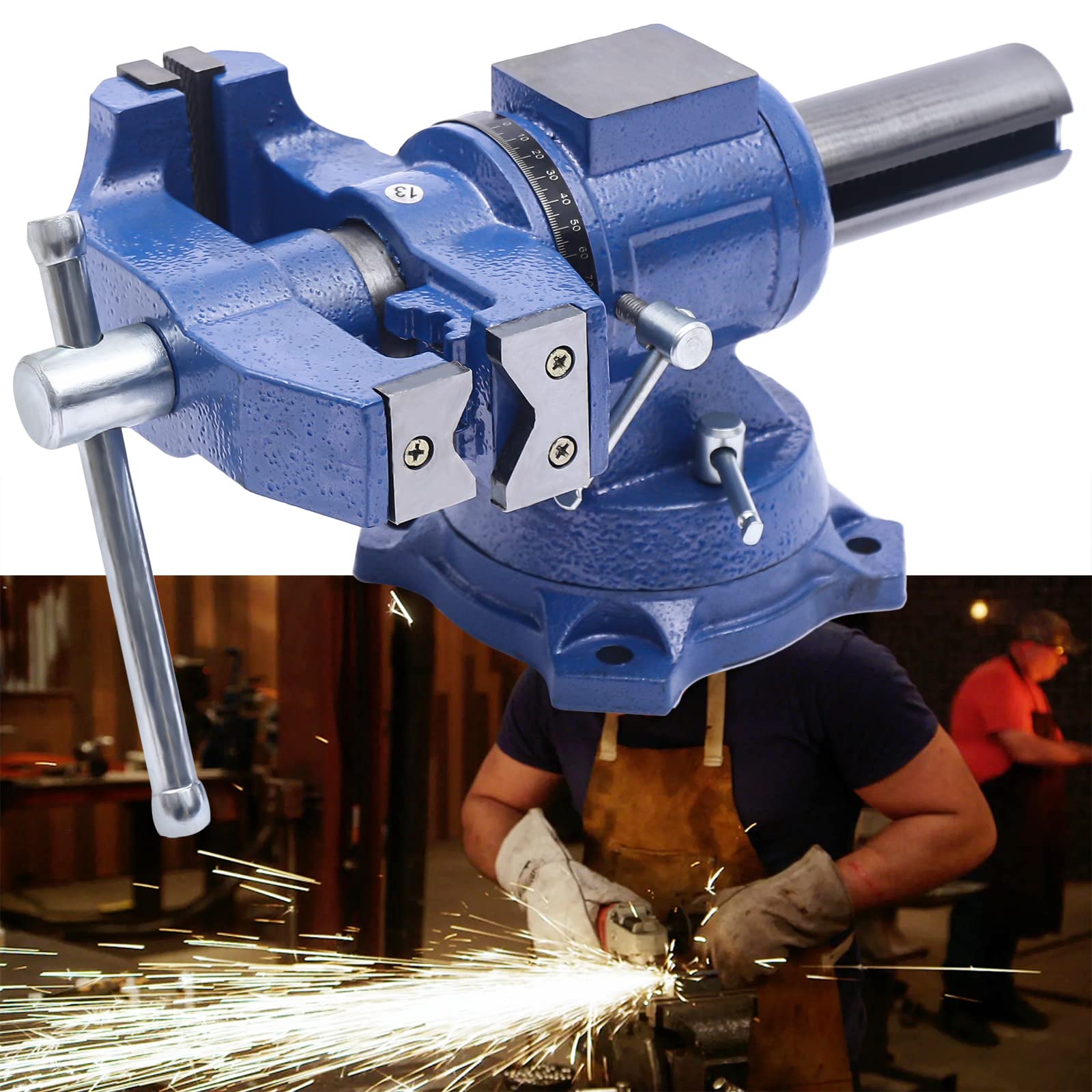 Multi imadło, 10 cm, żeliwne imadło stałe, 50 mm, głębokość 100 mm, rozmiar otworu do szlifierek płaskich, frezarek, niebieski