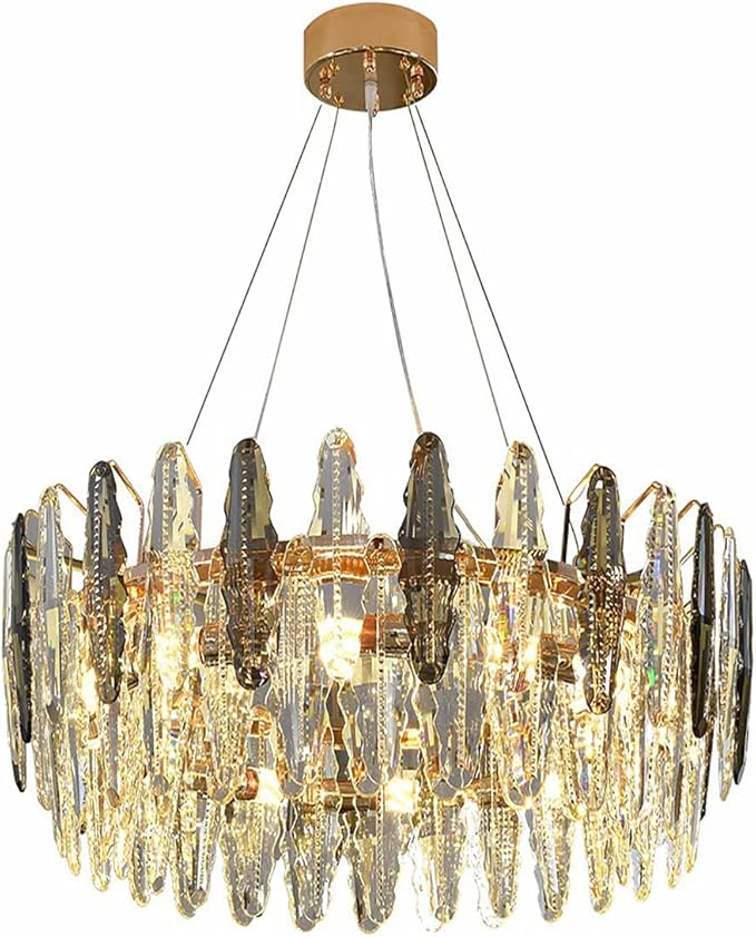 ASDNN Chandelier Ceiling Lamp Crystal Gold Large Ceiling Lamp Modern Fixture Round Shape Adjustable Height For Living Room Dining Room Kitchen Gold 50 * 25cm