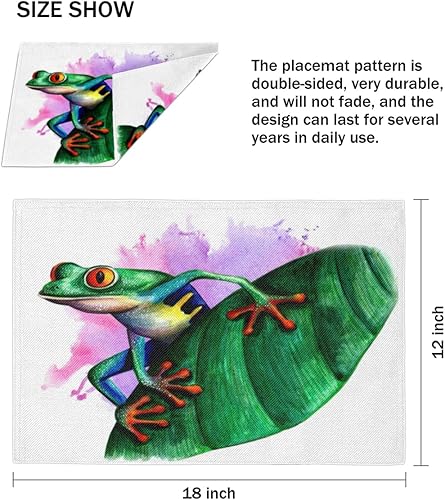 Miniatura 4 de Juego de 4 manteles individuales de decoración de ranas, lavables, impermeables, para fiestas, hogar, comedor, decoración de mesa de 18 x 12 pulgadas
