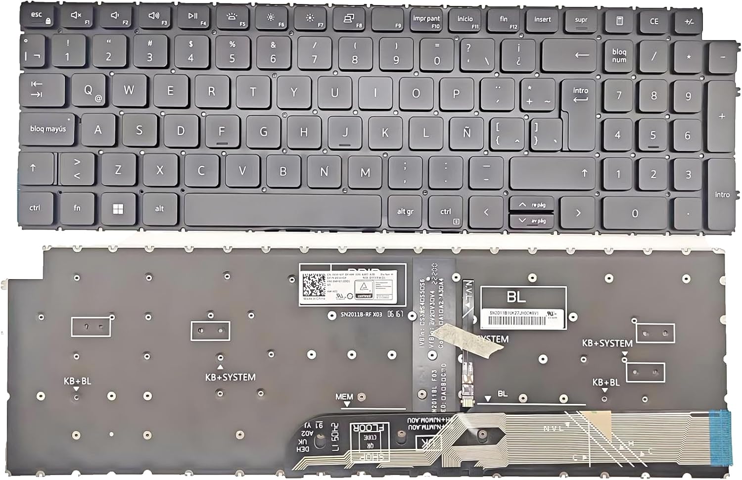 Laptop Replacement Latin Spanish Keyboard for Dell Inspiron 15 3510 3511 3515 5510 5515, inspiron 16 7610, Latitude 3520 3530, Vostro 15 3510 3515 3520 3525 7510 Laptop Black Backlit