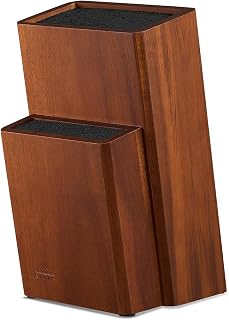 ENOKING Acacia Wood Universal Knife Block with Removable Plastic Bristles - Flexible Kitchen Counter Knife Organizer Holder