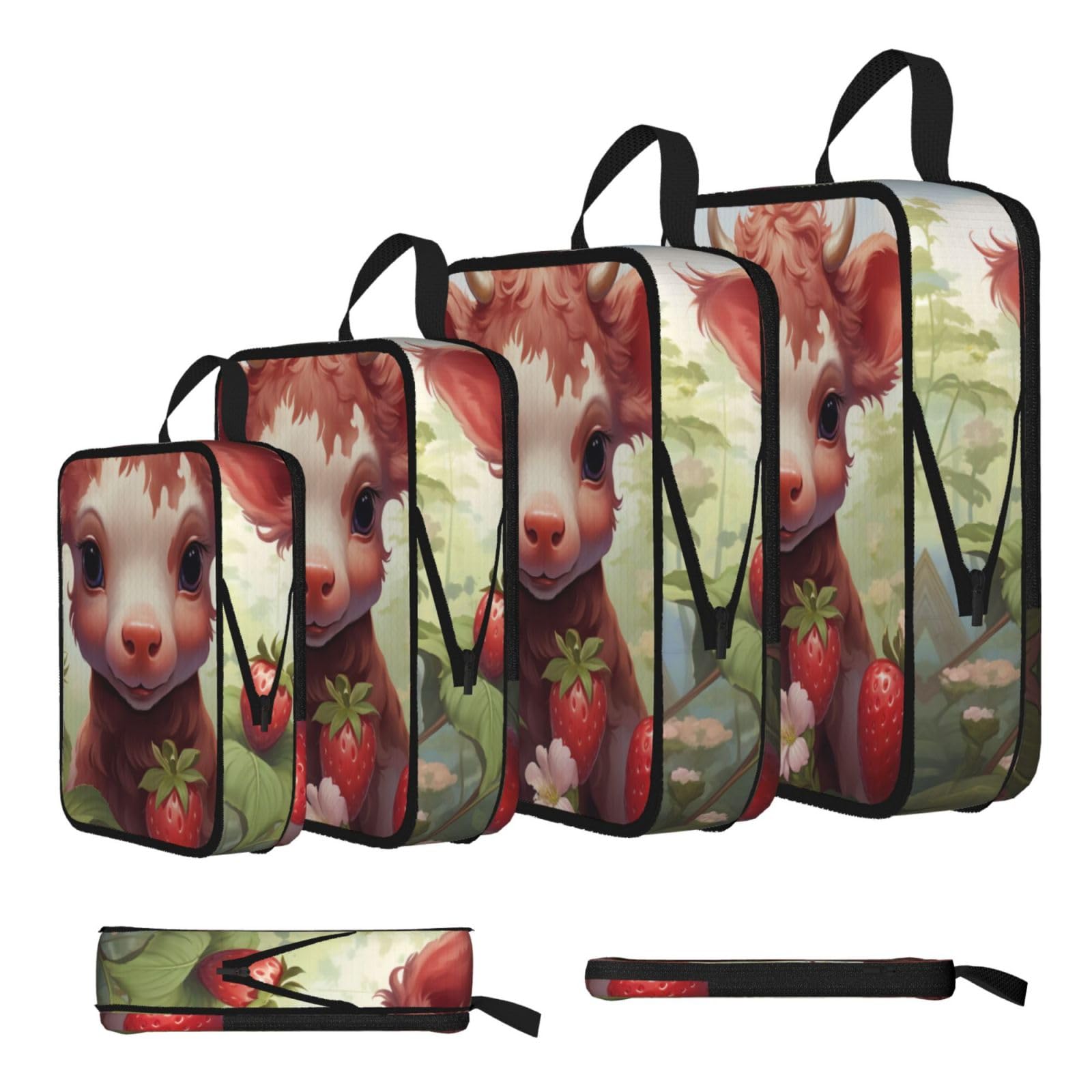 Sxzvvbn Black Strawberry Cow Baby Compression Packing Cubes 4 Piece Set