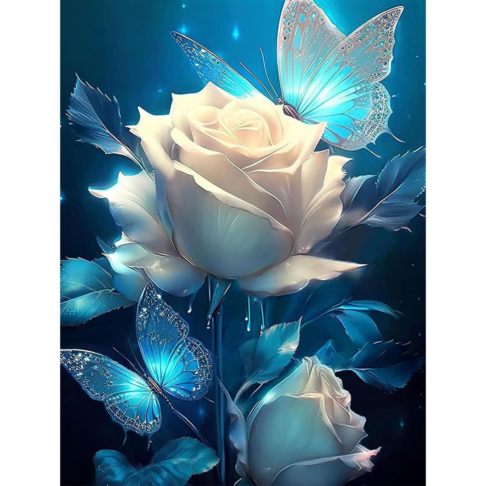 Pujeknm Diamond Painting Set for Adults Flower Diamond Painting Kits, 5D Rose Diamond Painting Set, Butterfly DIY Diamond Painting Craft Pictures Arts as a Gift for Home Wall Decor 30 x 40 cm