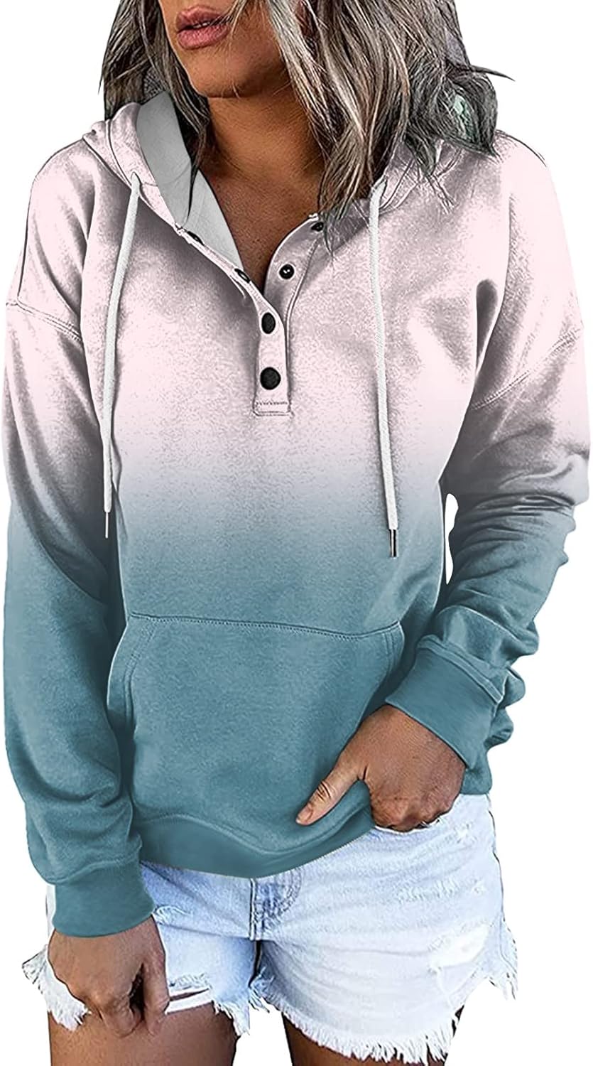 JJHAEVDY   Women's Tie Dye Button Up Long Sleeve Hoodies Drawstring Casual Pullover Hooded Sweatshirt Tops : Sports & Outdoors