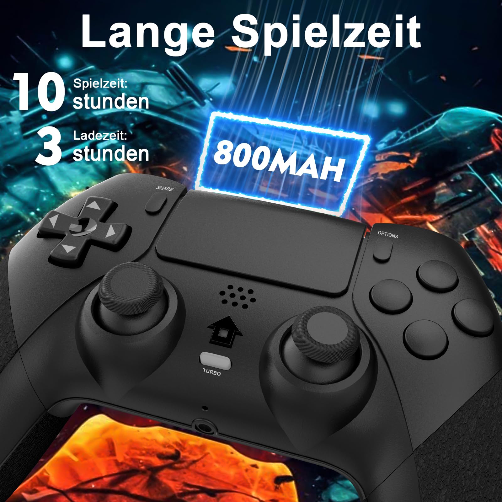 Shiptree Wireless Controller für PS-4, Game Controller Kompatibel mit PS-4/Slim/Pro mit 2 Programmierbaren Tasten, Gamepad mit Trubo/Dual Vibration/6-Achsen Gyro Sensor/Touchpanel/Audio Jack - Schwarz