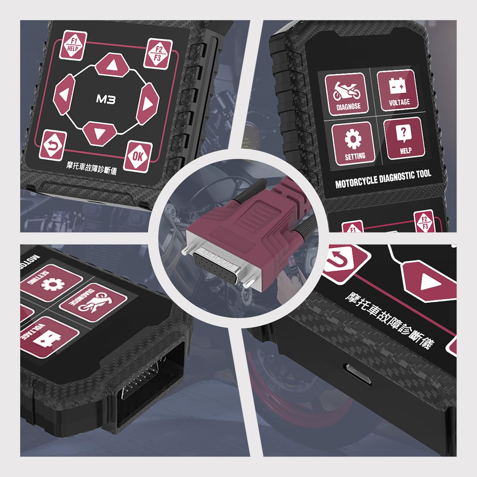 M3-C - Dispositivo diagnostico per moto Suzuki 6P/4P, Vespa e EUROV 6P, scanner OBD2 con codici di errore, dati in diretta, test di tensione e aggiornamento USB