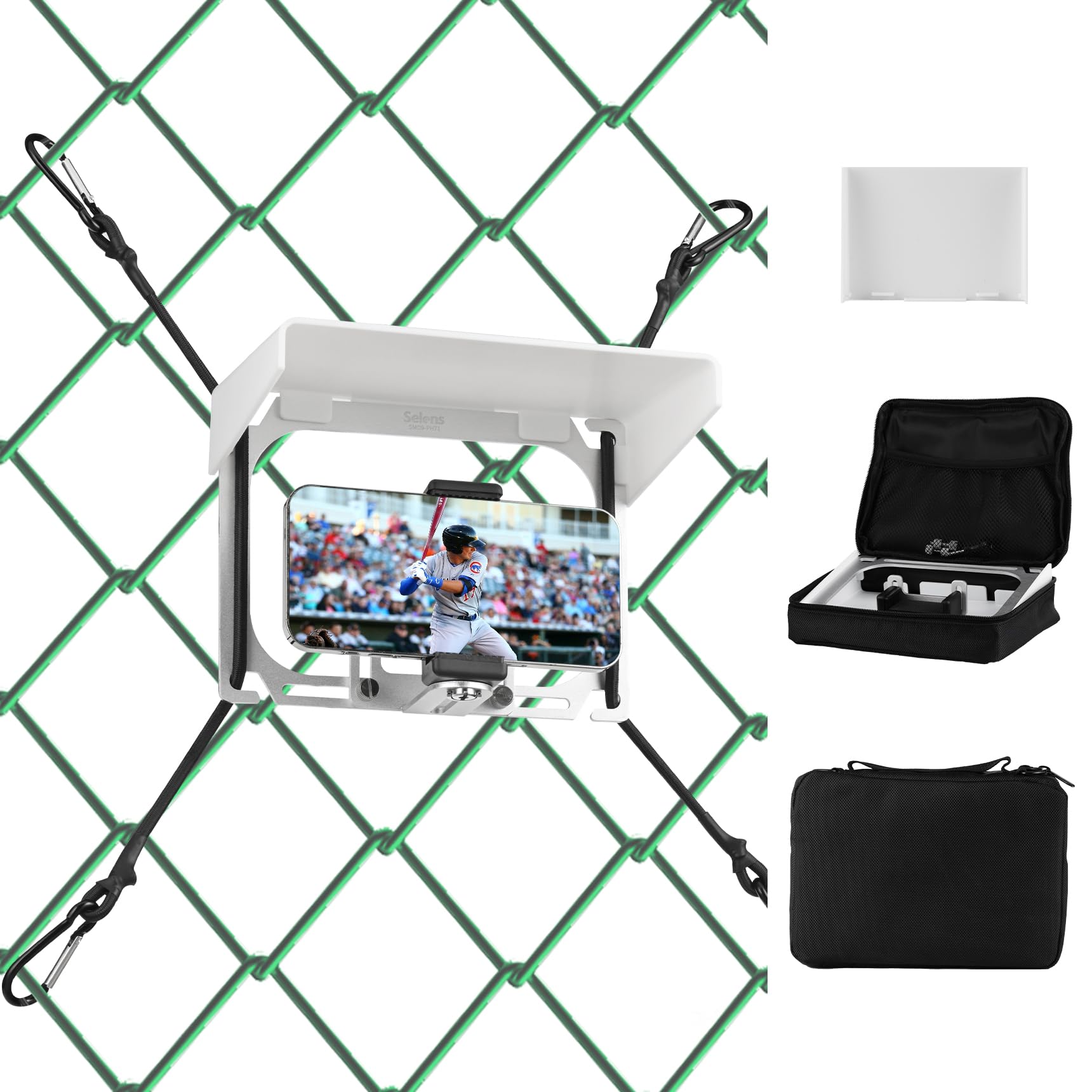 Selens Cell Phone Fence Mount with Shade for iPhone,Mevo Camera,Phones and Gopro.Mounting Kit for Gamechanger to a Chain Link Fence for Recording