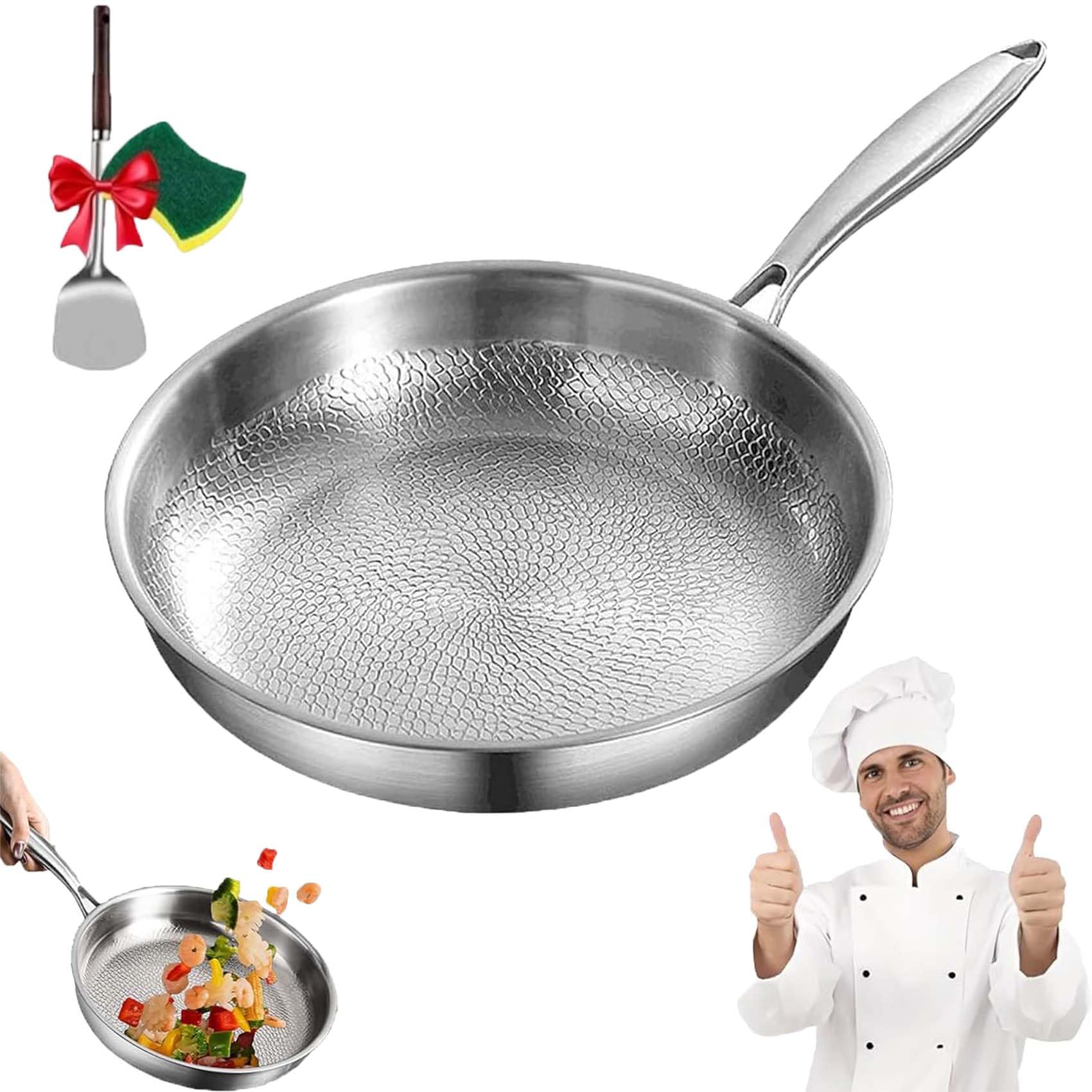 DZ'HUE Titanex - Poele Antiadherente Titane, Avec Spatule, Sans Revetement Chimique, Compatibles Induction, Gaz, Vitroceramique, Four (26cm,Without Lid)