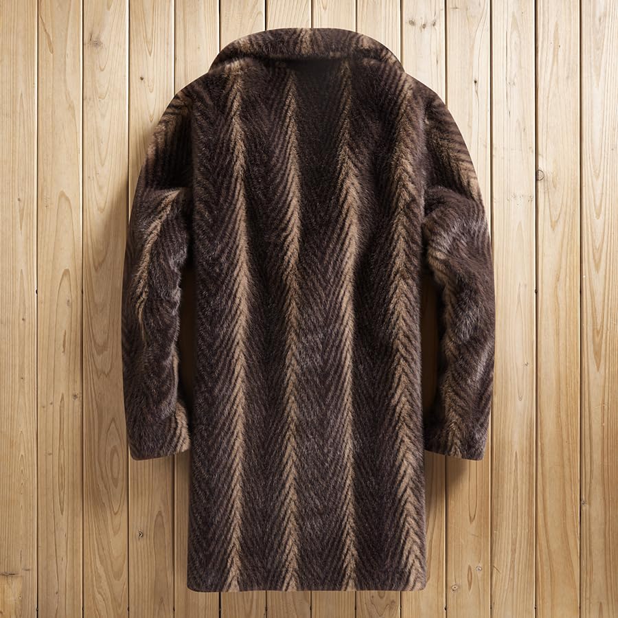 Men's Faux Mink Coat Mid-Length Open Front Single Breasted Notched Lapel Winter Outerwear Reversible Design3