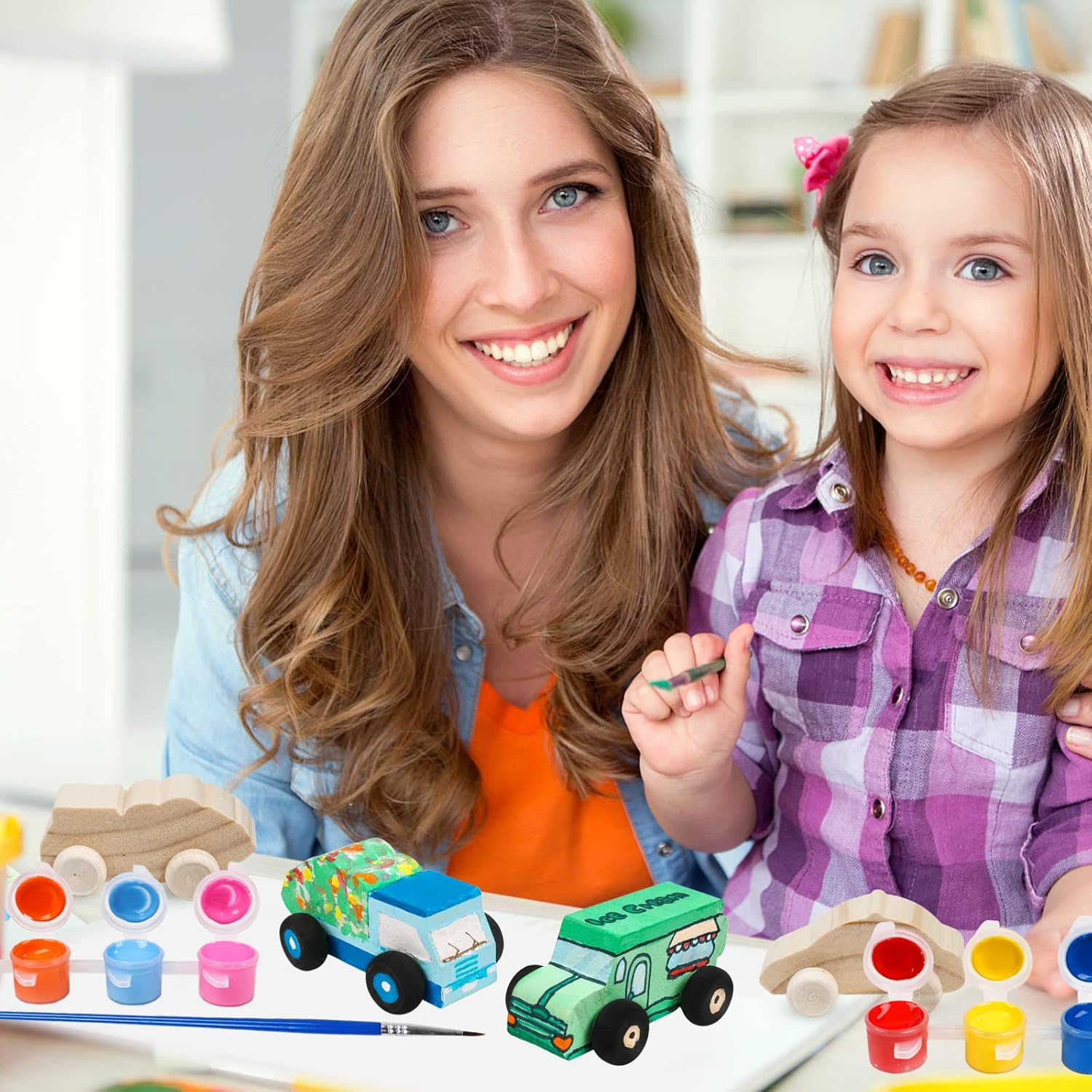 12 Pieces Wood DIY Car Toys Unfinished Wooden Cars Paintable Wood Car Blocks Crafts for Students Home Activities Easy Woodworking and Family Time Set for 3 4 5 Years Old Boys Girls