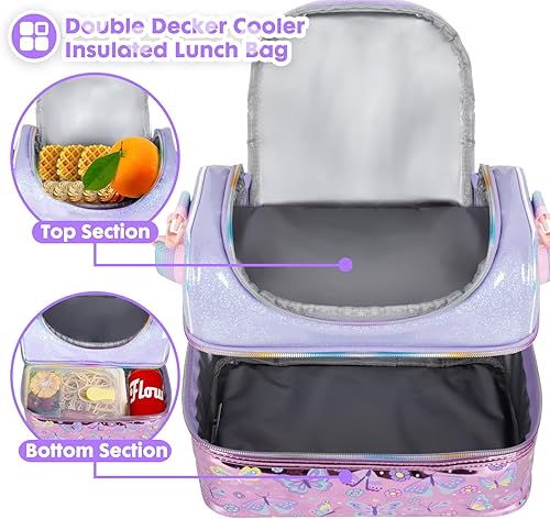 Miniatura 2 de Bolsa de almuerzo aislada de doble piso para niños, bolsa de comida grande para el regreso a la escuela, para niños, niñas, hombres y mujeres, con