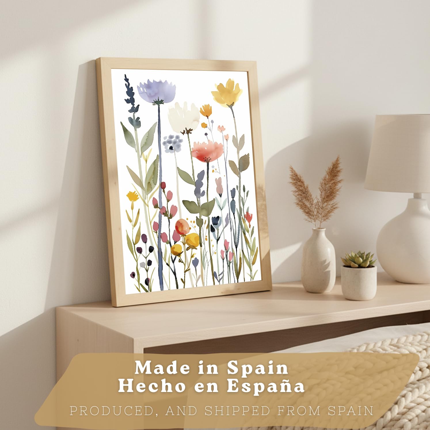 Nacnic Set Di 3 Poster Floreali Pastello. Arte Decorativa Da Parete Con Fiori Ad Acquerello. Poster Da Parete Con Motivi Botanici Minimalisti Per Soggiorno. Dimensioni A3 Telaio In Legno Chiaro