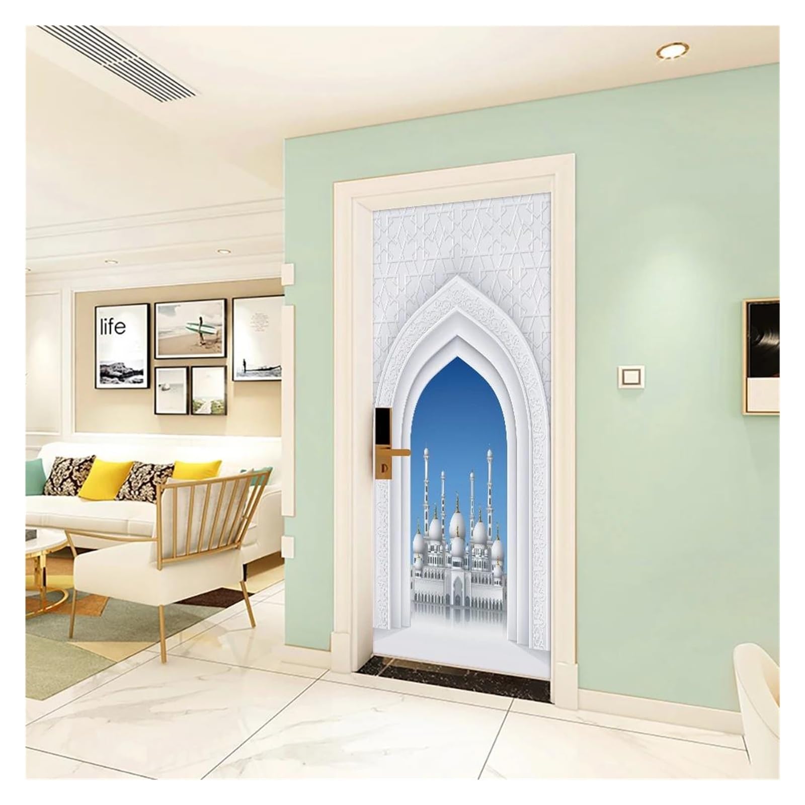 Sticker de porte trompe l'oeil 95x215cm pour décoration murale de chambre