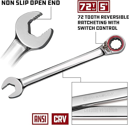 Miniatura 10 de Powerbuilt Juego de llaves combinadas, 14 llaves SAE con bandeja organizadora, caja y extremo abierto, Pro Tech Tool Series 949000