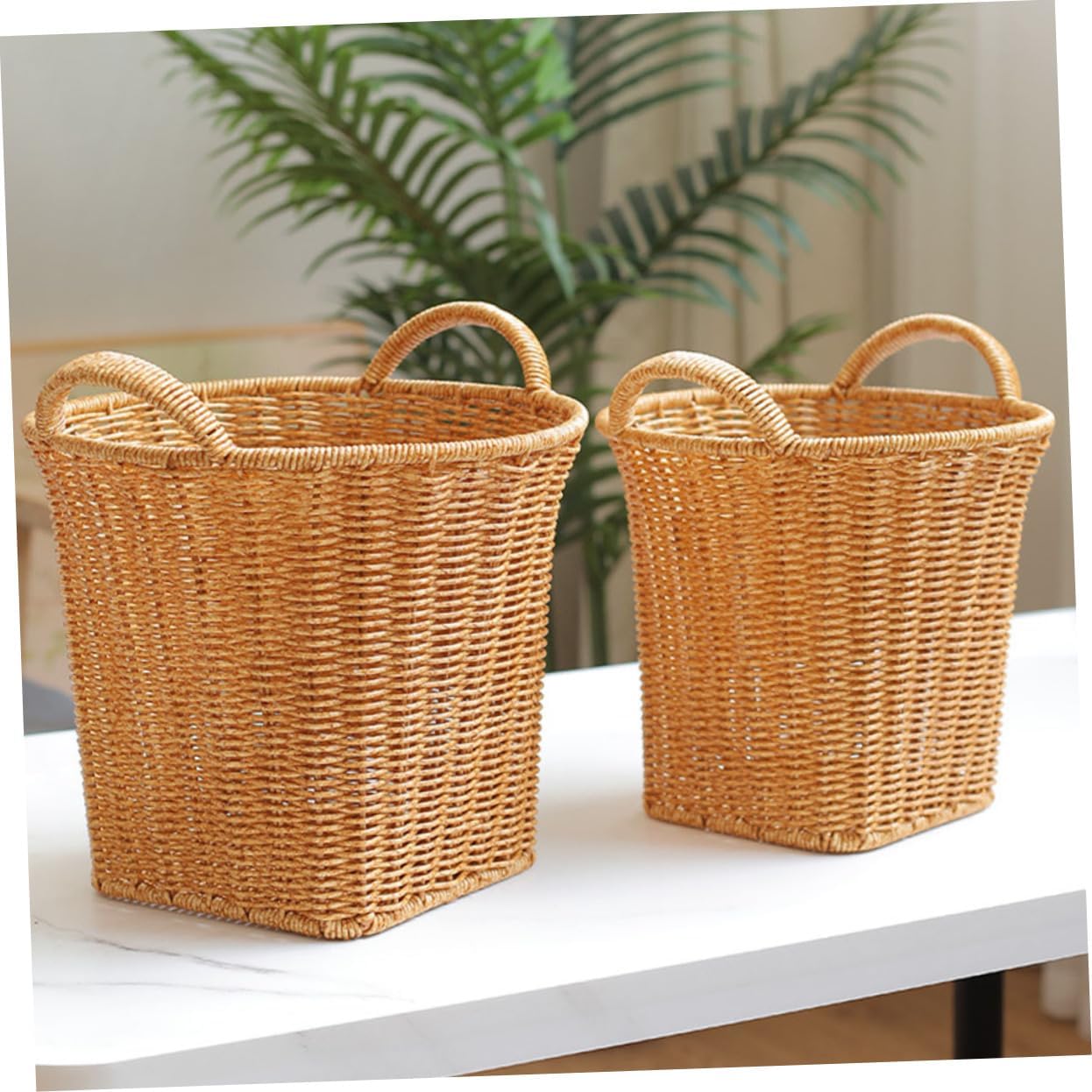 VICASKY Imitation Rattan Woven Flower Basket for Home Decor Multi-Purpose Storage Basket with Handles for Flowers Fruits and Sundries Organization