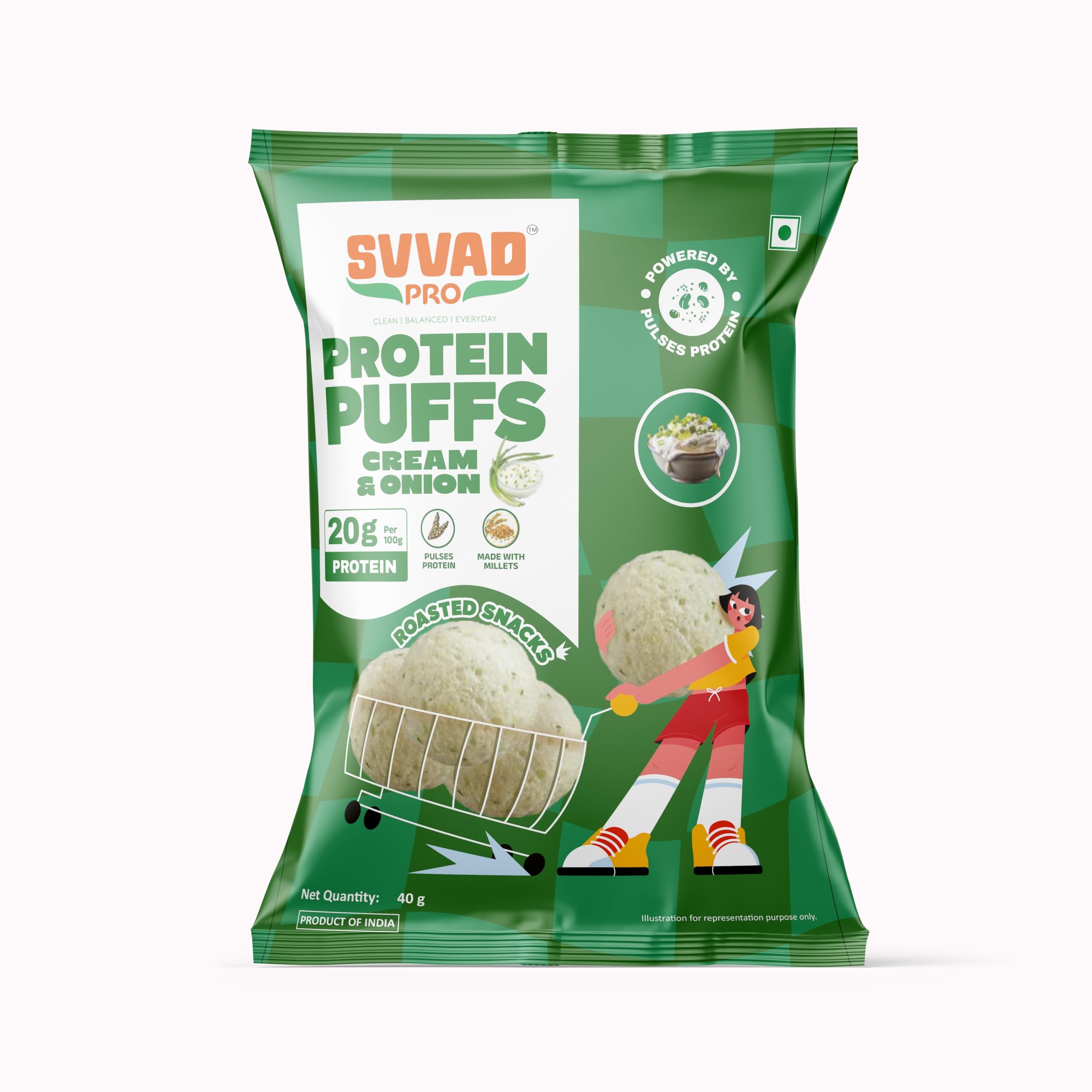 SVVAD PRO Protein Puffs, Cream & Onion, 20g Protein per 100g, Made with Millets, Roasted Snack, 40g-image-37