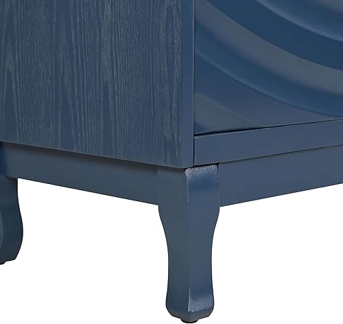Miniatura 6 de Mesa de buffet moderna, armario de almacenamiento de credenza azul de 60 pulgadas con 4 puertas de ondas de agua talladas para cocina, comedor, sala