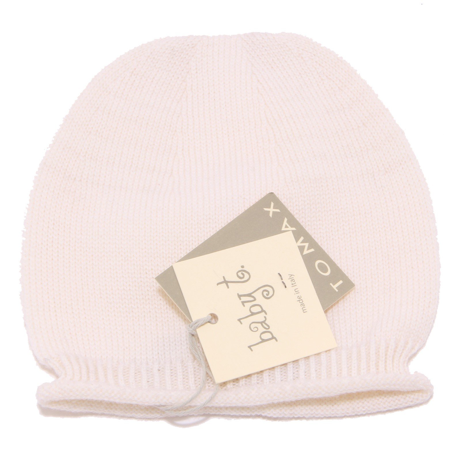 BABY T. 4423U cuffia bimba neonato lana avorio wool newborn hat kid girl