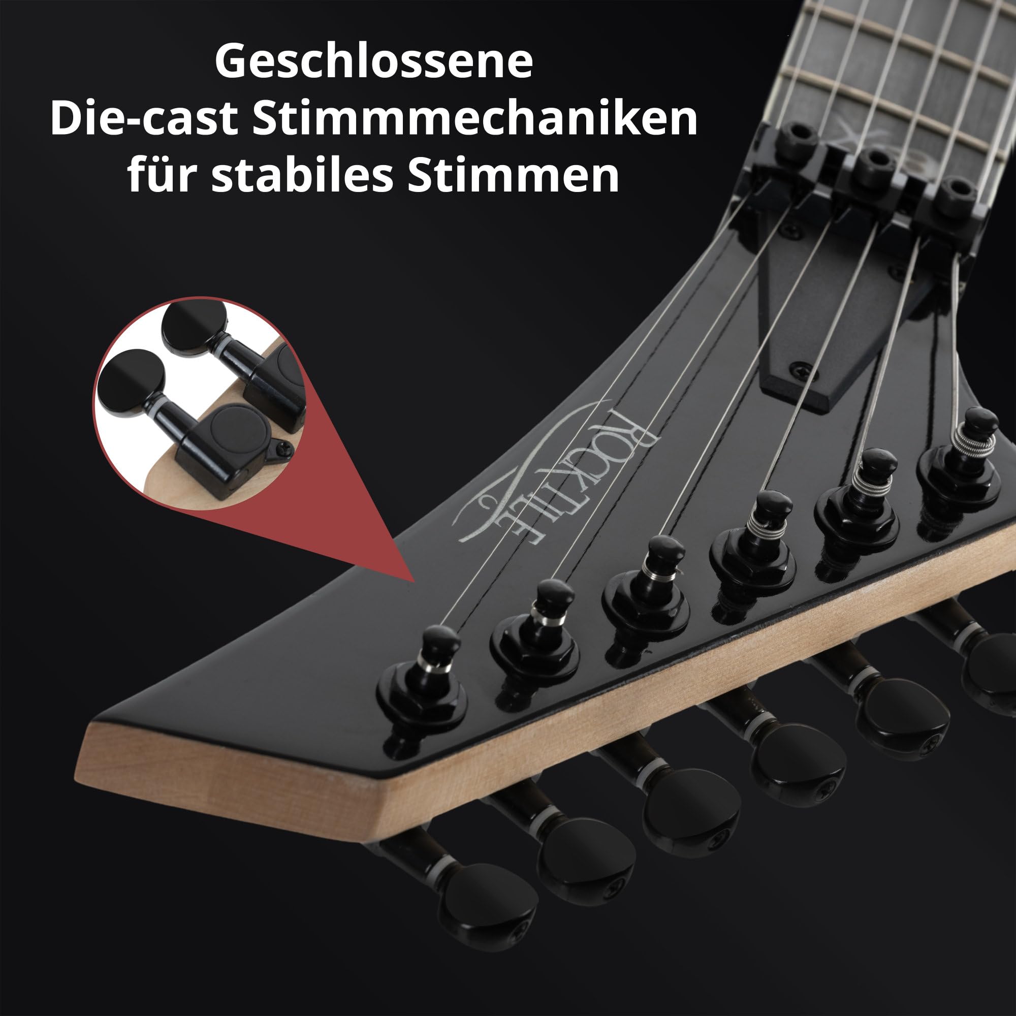 Rocktile Pro JK150-BSK Chitarra Elettrica Skull - ST-Style 6 Corde - Pickup HSS - Tremolo FR-Style - 24 Tasti Jumbo - Corpo in Ontano - Manico in Acero - Accessori Inclusi - Nero con Design Skull