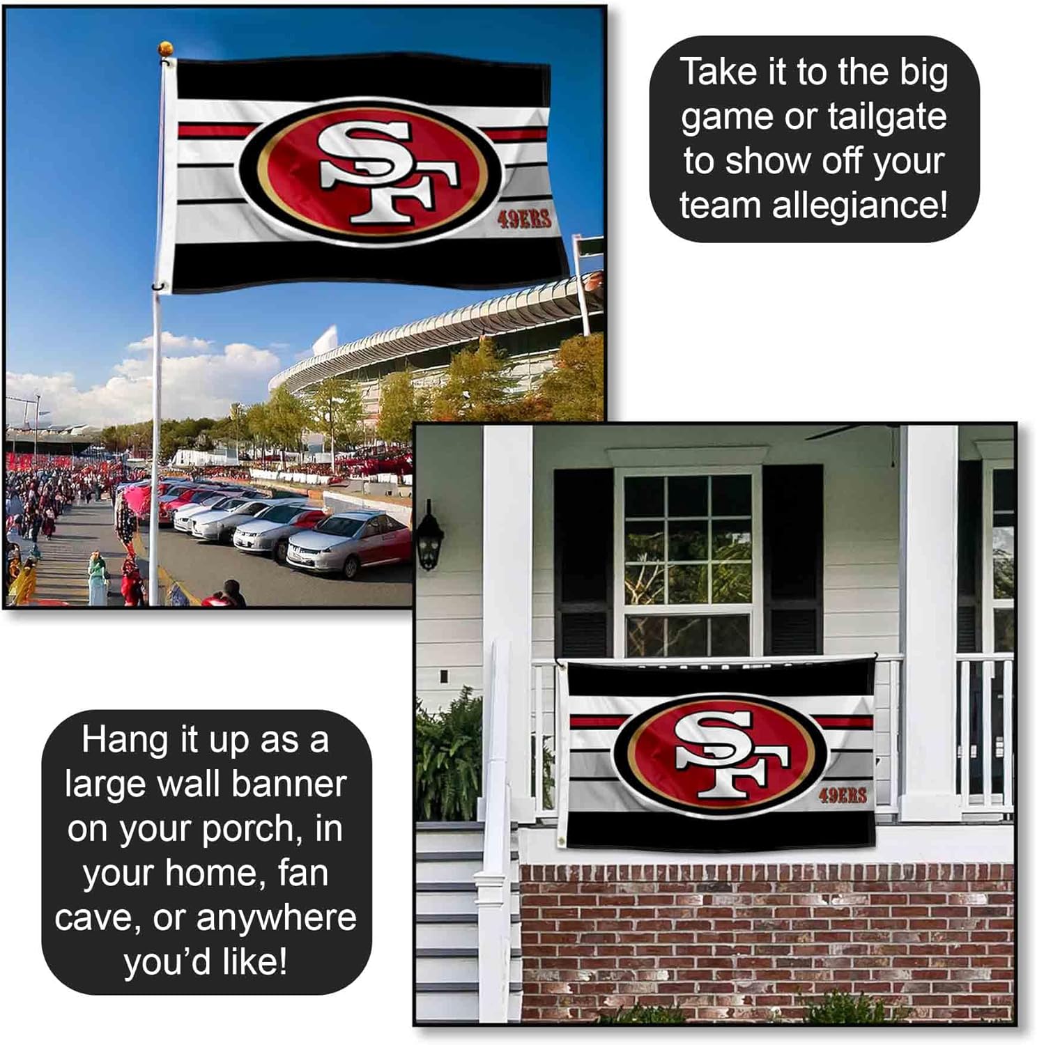 San Francisco 49ers Retro Stripes Large 3x5 Flag - Image 4