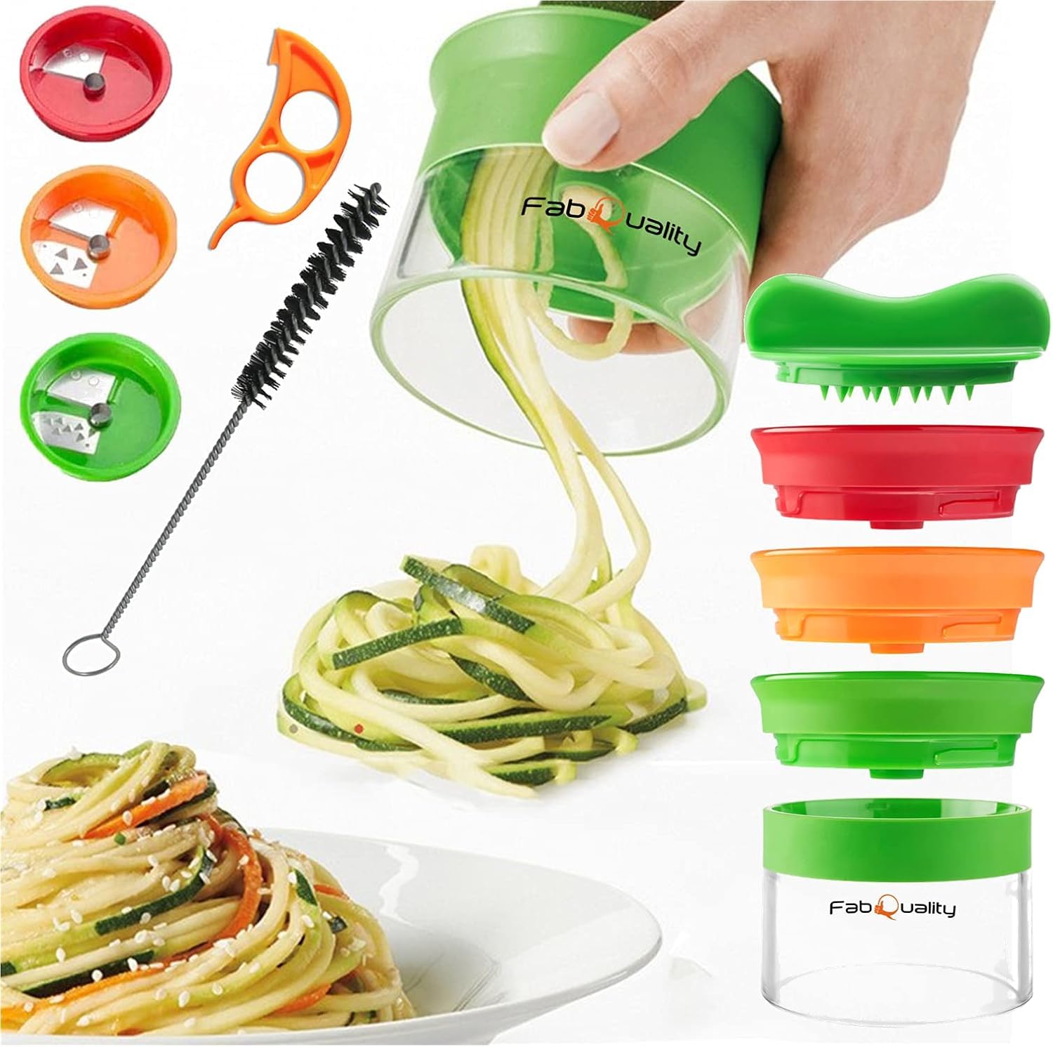 Spiralizzatore Di Verdure 4 In 1 Con Pelapatate E Spazzola – Crea Spaghetti Di Zucchina, Fettuccine E Nastri – Lame In Acciaio