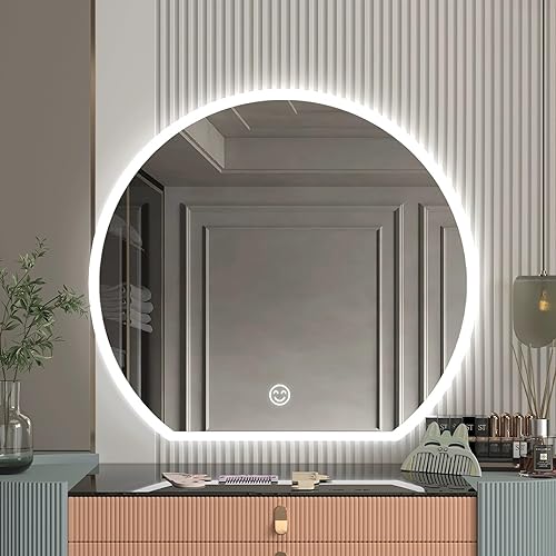 Espejo de baño LED semicírculo, espejo de tocador grande montado en la pared, espejo de pared de vidrio HD, interruptor táctil inteligente, brillo