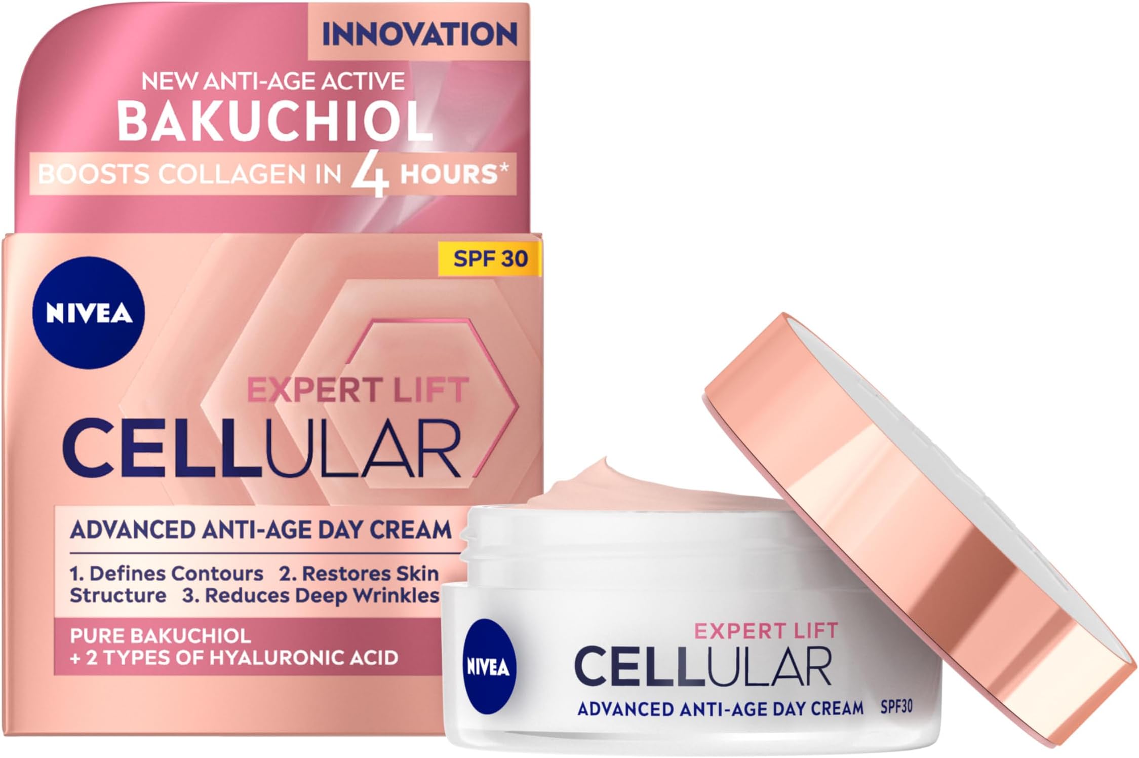 Cellular Expert Lift Anti-Age Day Cream SPF30 (50ml), Anti Wrinkle Face Cream with Pure Bakuchiol and Two Types of Hyaluronic Acid, SPF Face Moisturiser