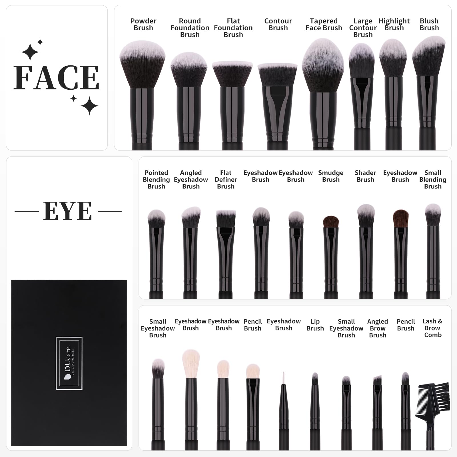 DUcare 27 Pinceaux Maquillage Professionnels Set Pinceaux Premium avec Poils Synthétiques pour Makeup Cosmétiques, Inclus Pinceaux à Fond de teint, Blending, Blush, Eyeliner et Fard à Paupières