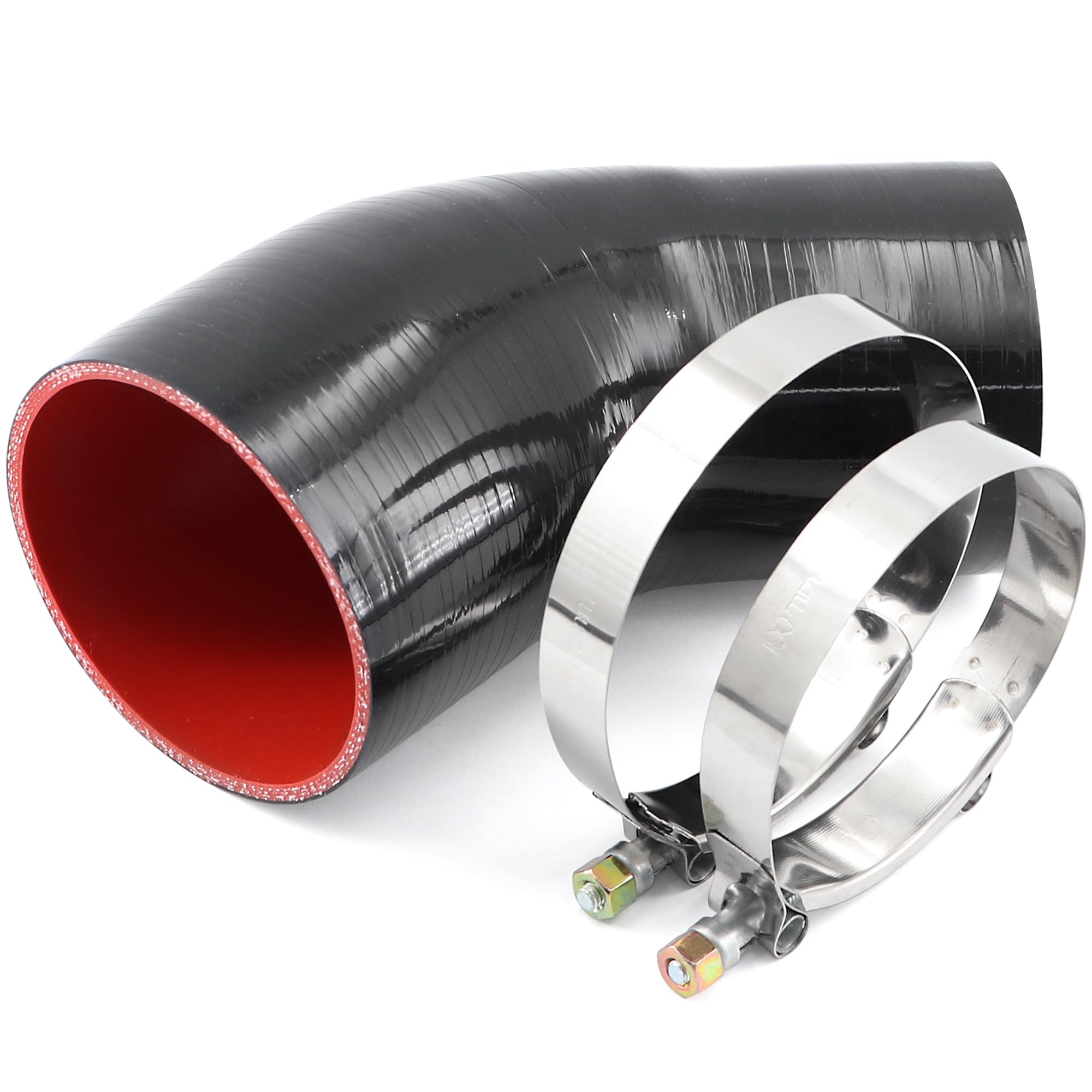 45 Degree ID 3-1/2 to 4 inches Elbow Silicone Reducer Coupler Hose 4 Ply Polyester Reinforcement with 2 Steel T Clamps for Intercooler Turbo Intake
